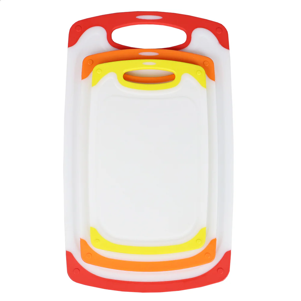 Home Basics Non-Slip 3 Piece Plastic Cutting Board with Deep Juice Grooves