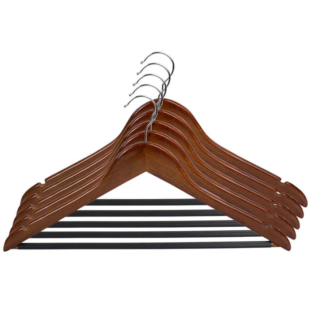 Home Basics Non-Slip Wood Hanger, (Pack of 5), Oak - Image 2
