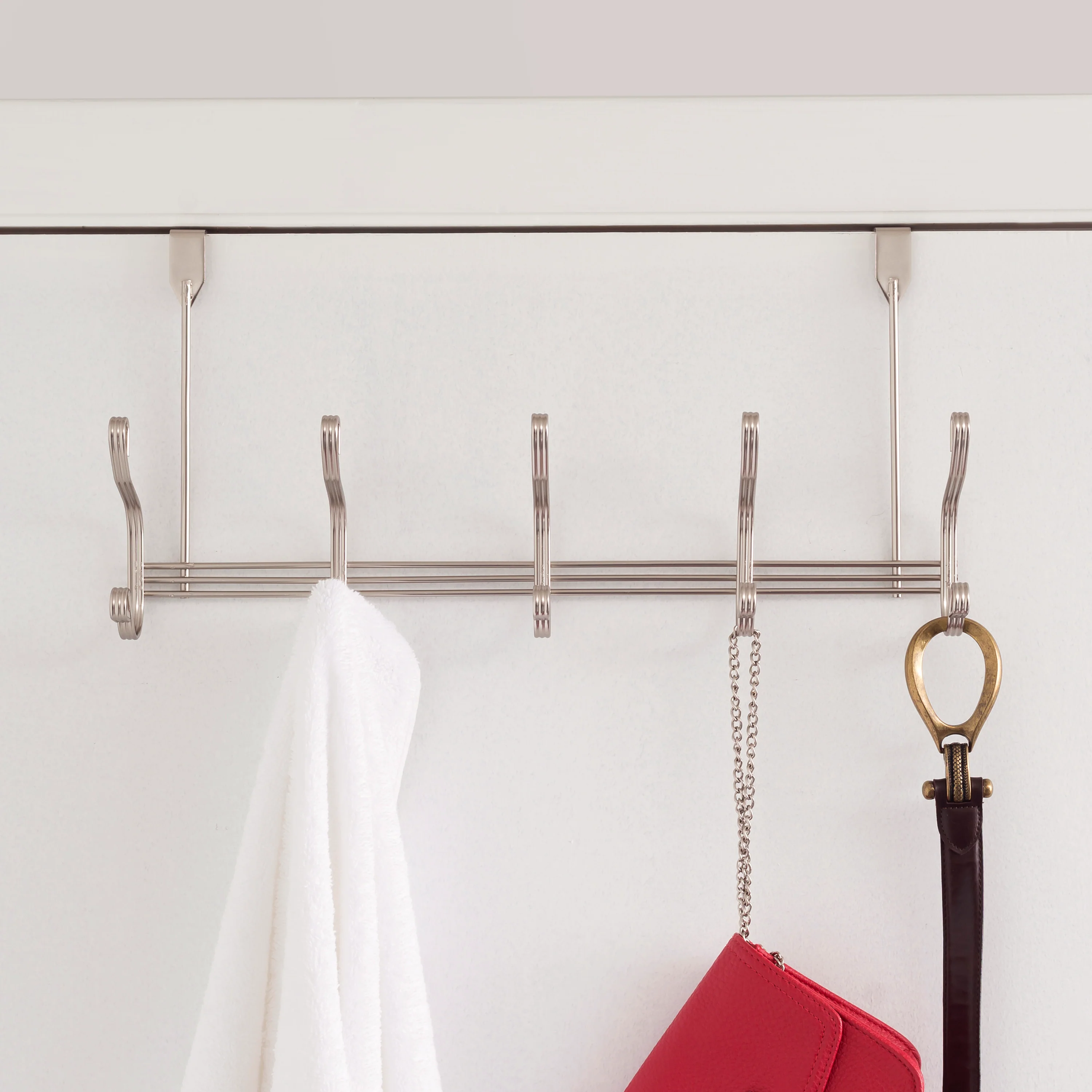 Home Basics Over the Door 5 Hook Hanging Rack, Satin Nickel - Image 2