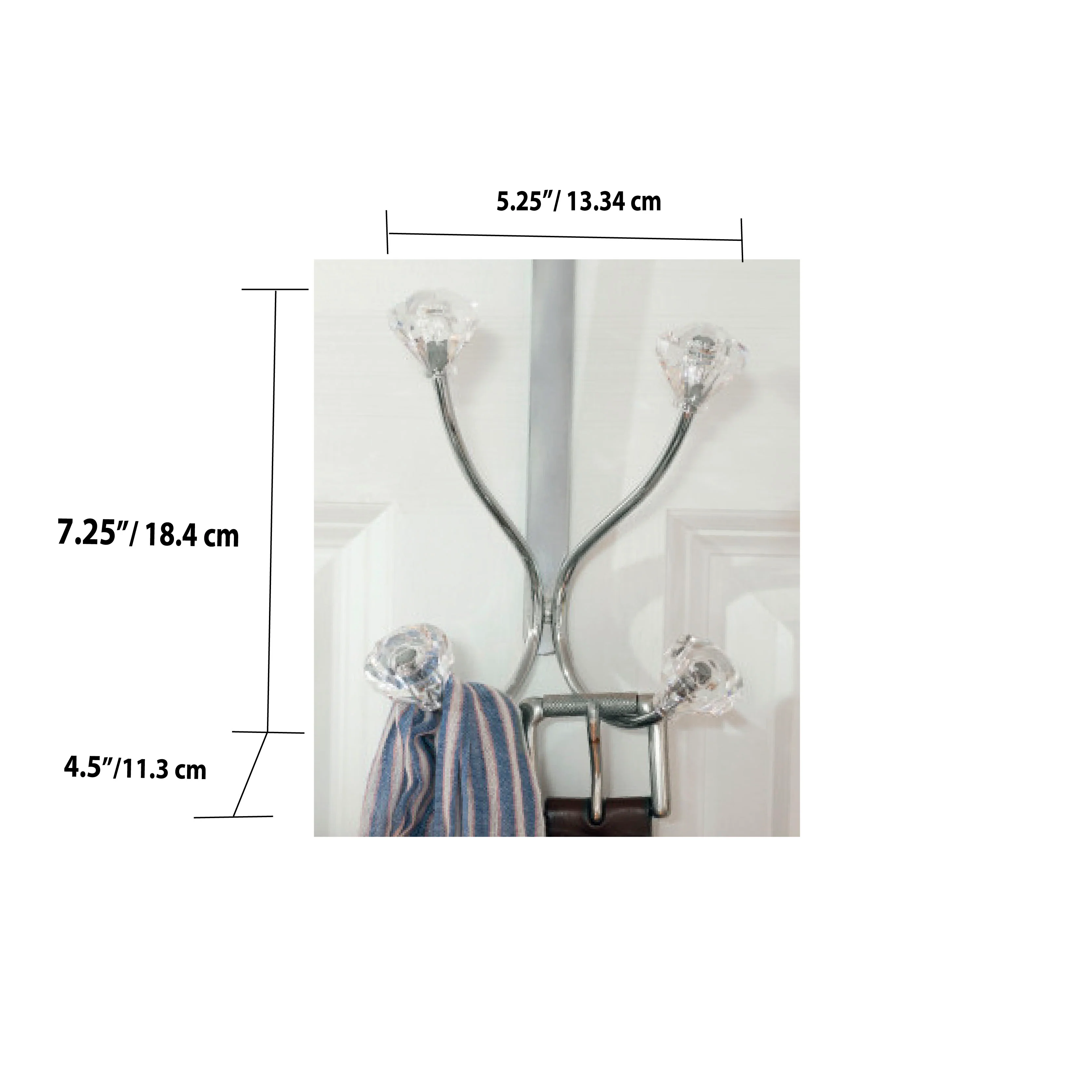 Home Basics Over the Door Double Hanging Hook with Crystal Knobs - Image 5