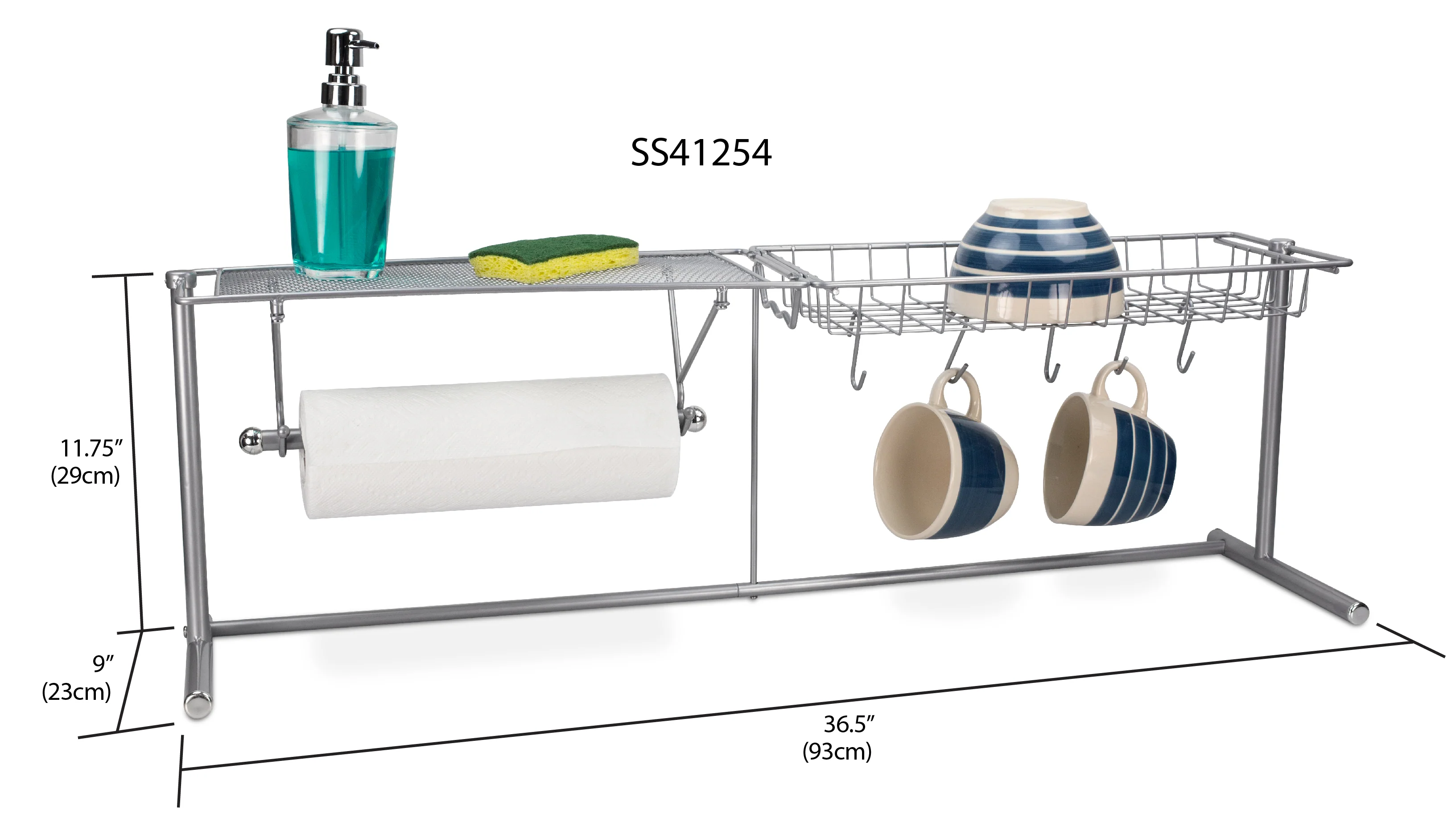 Home Basics Over the Sink Counter Kitchen Station, Silver, 36.5x9x11.75 Inches - Image 3