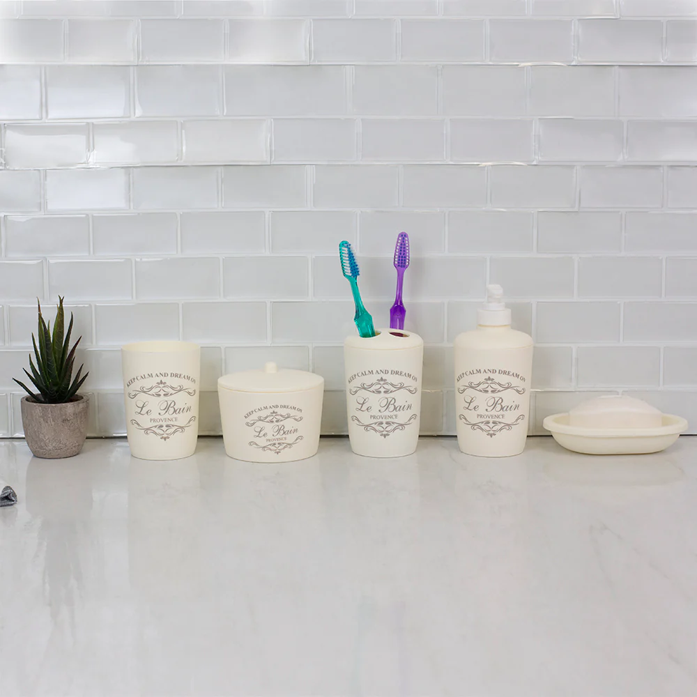 Home Basics Paris Collection 7 Piece Bath Ensemble, Beige - Image 3