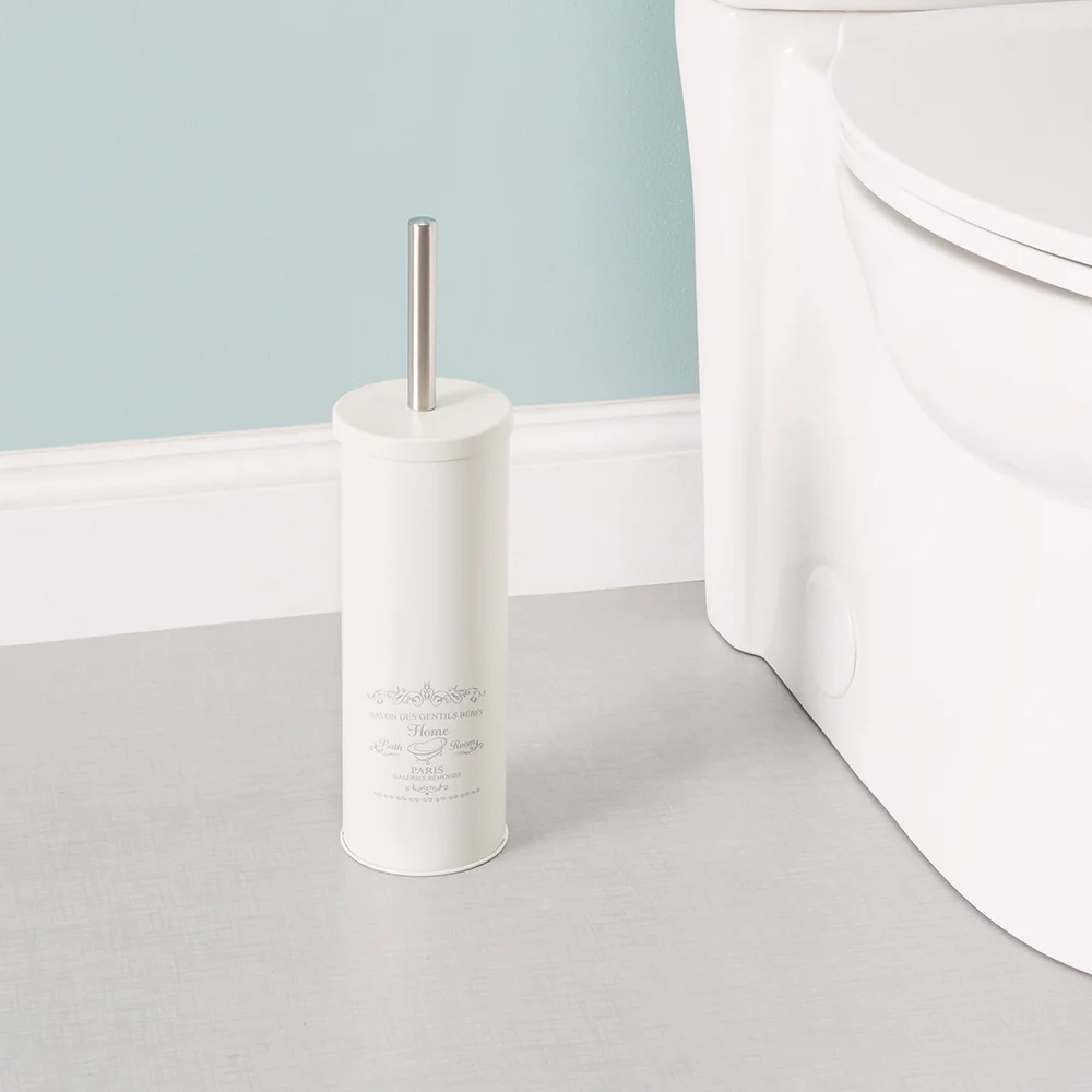 Home Basics Paris Design Toilet Brush Holder, White - Image 5