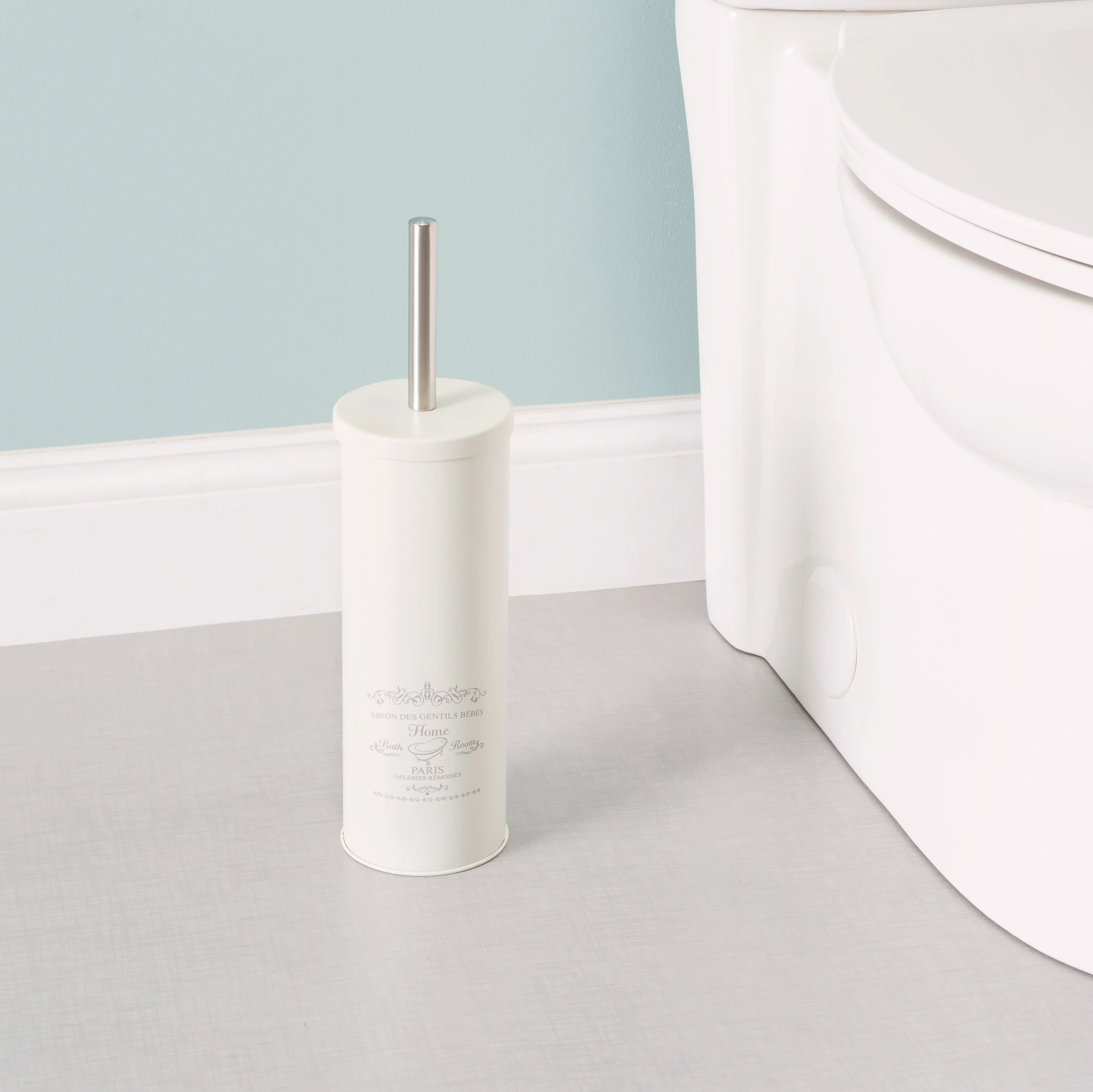 Home Basics Paris Design Toilet Brush Holder, White - Image 7