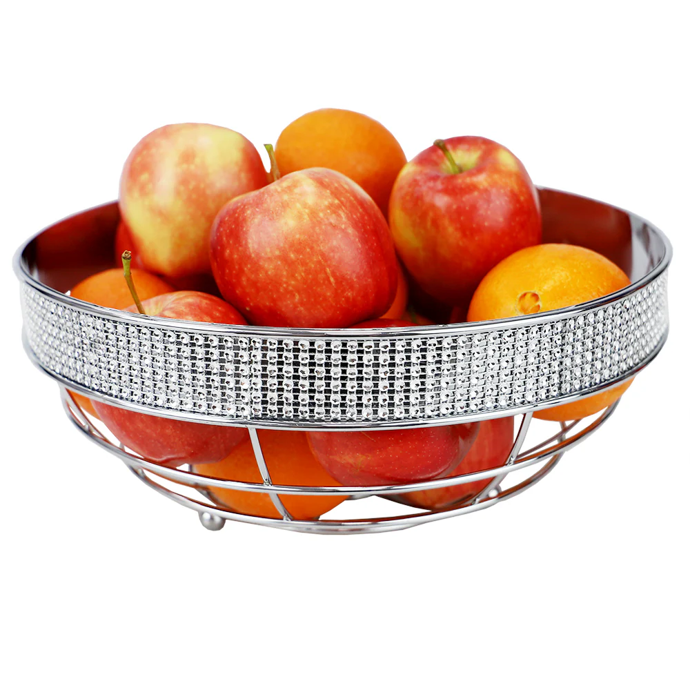 Home Basics Pave Large Capacity Decorative Non-Skid Steel Fruit Bowl, Chrome - Image 2