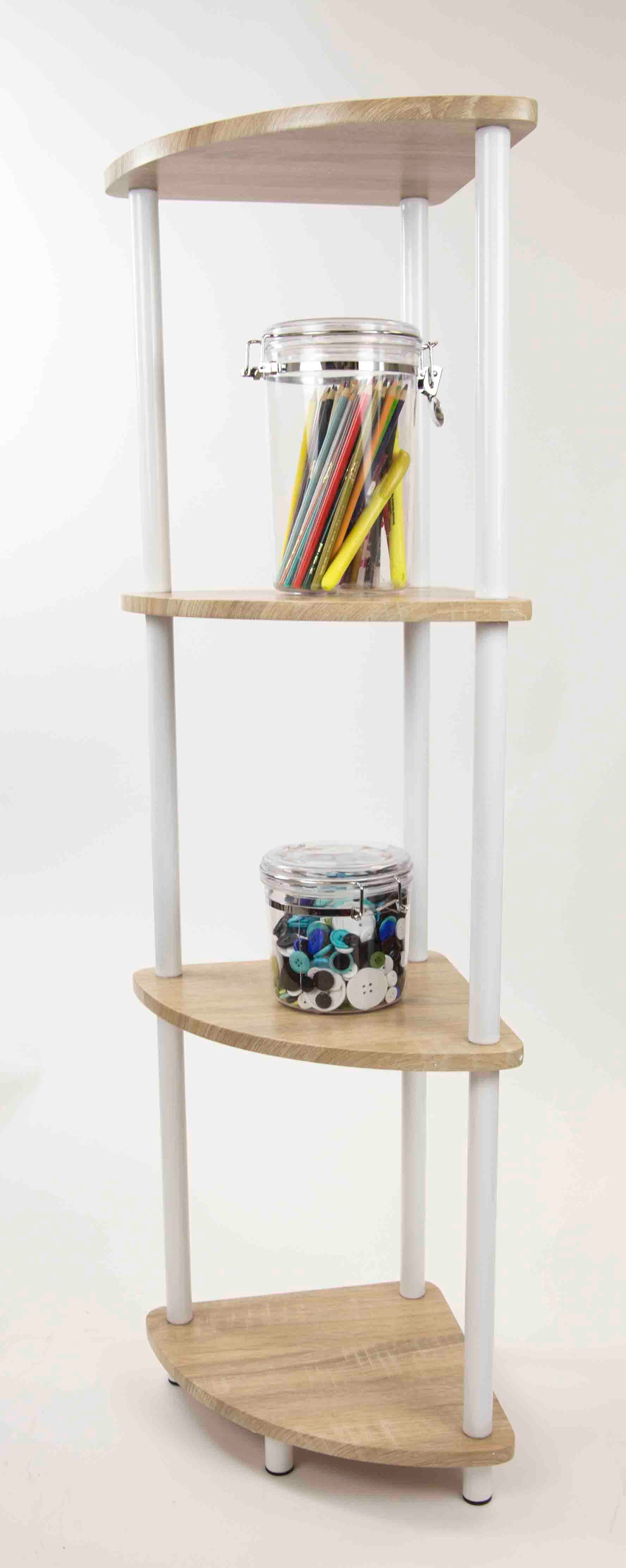 Home Basics Pine Wood 4 Tier Arc Corner Shelf, Natural