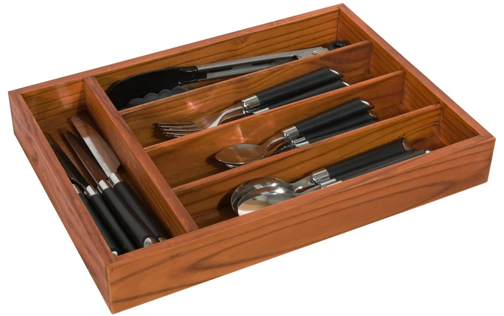 Home Basics Pine Wood Cutlery Tray - Image 2