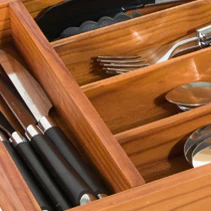 Home Basics Pine Wood Cutlery Tray - Image 3