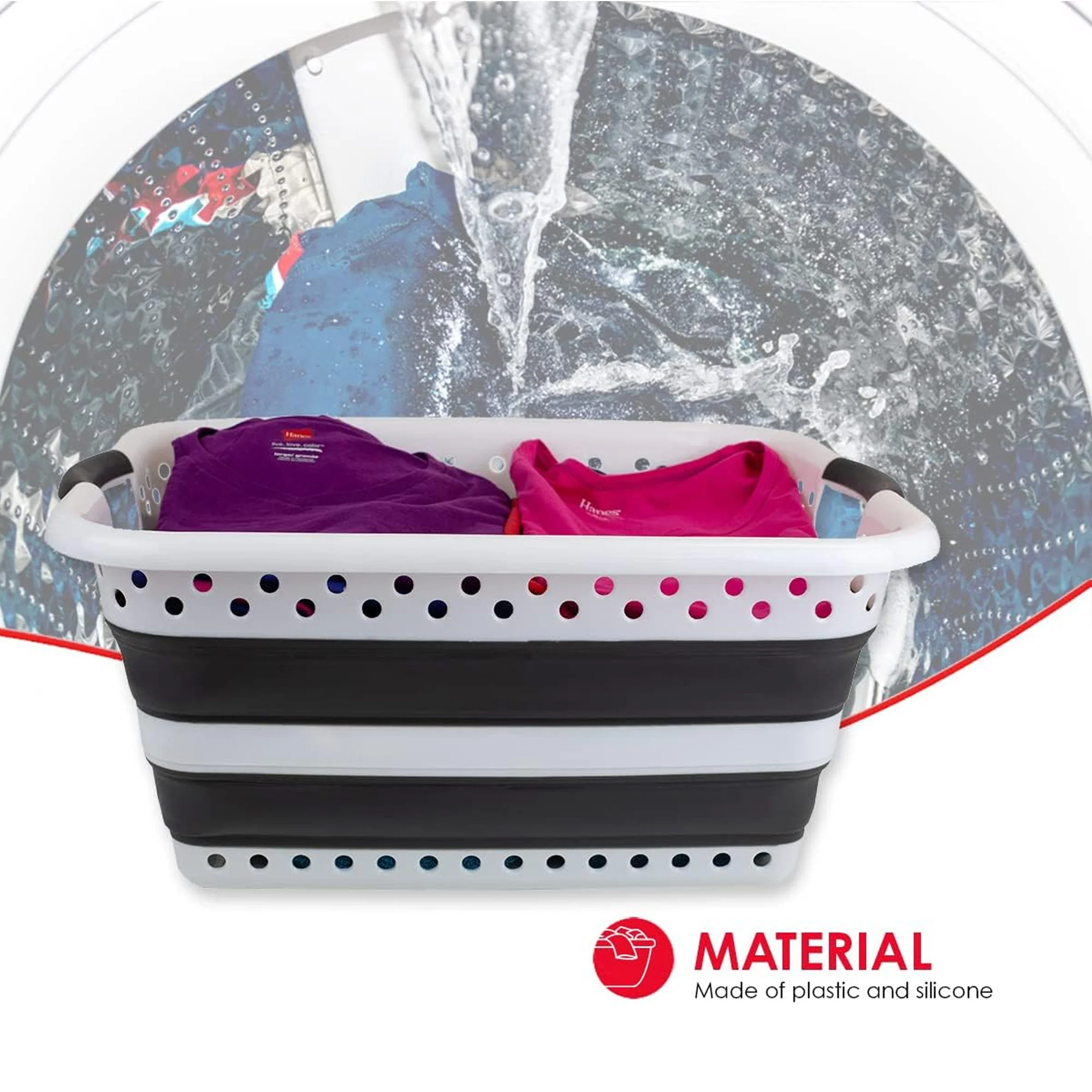 Home Basics Plastic Collapsible Laundry Basket with Handles, Dark Grey, 24x17x3.75 - 11 Inches - Image 4
