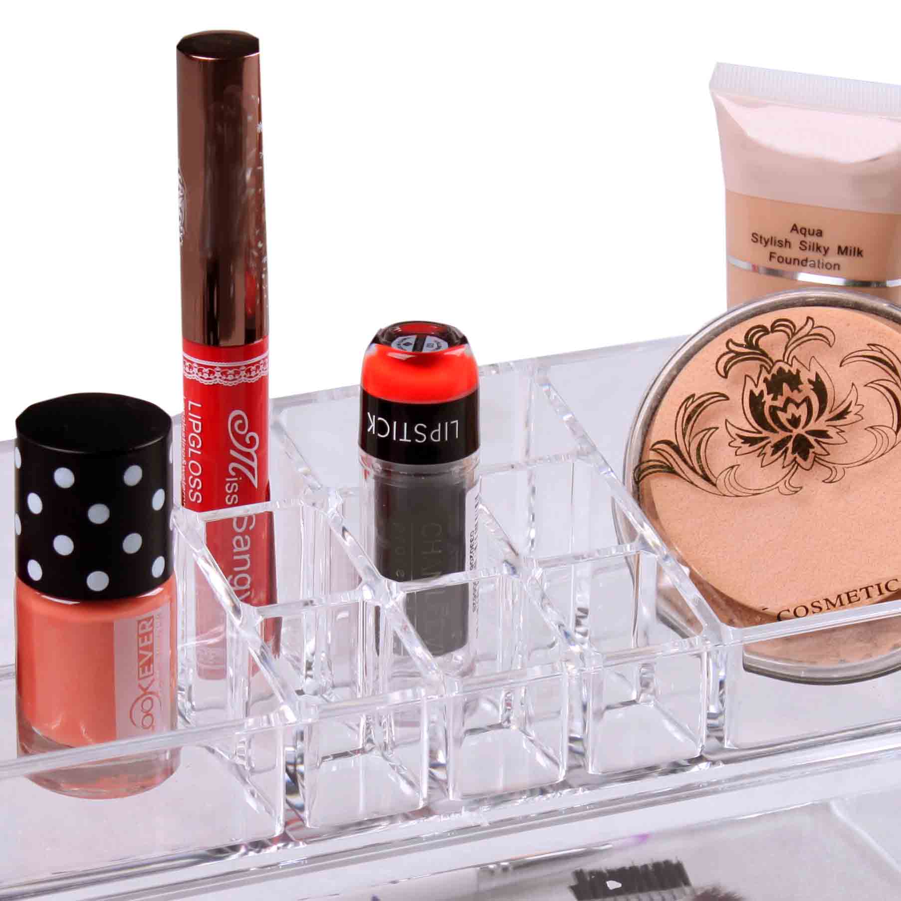 Home Basics Plastic Cosmetic Organizer with Drawer, Clear - Image 2