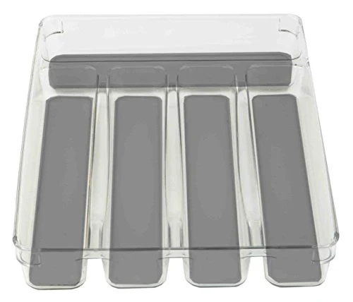 Home Basics Plastic Cutlery Tray With Soft-Grip Interior, Clear-Gray, 9x12x2 Inches - Image 2