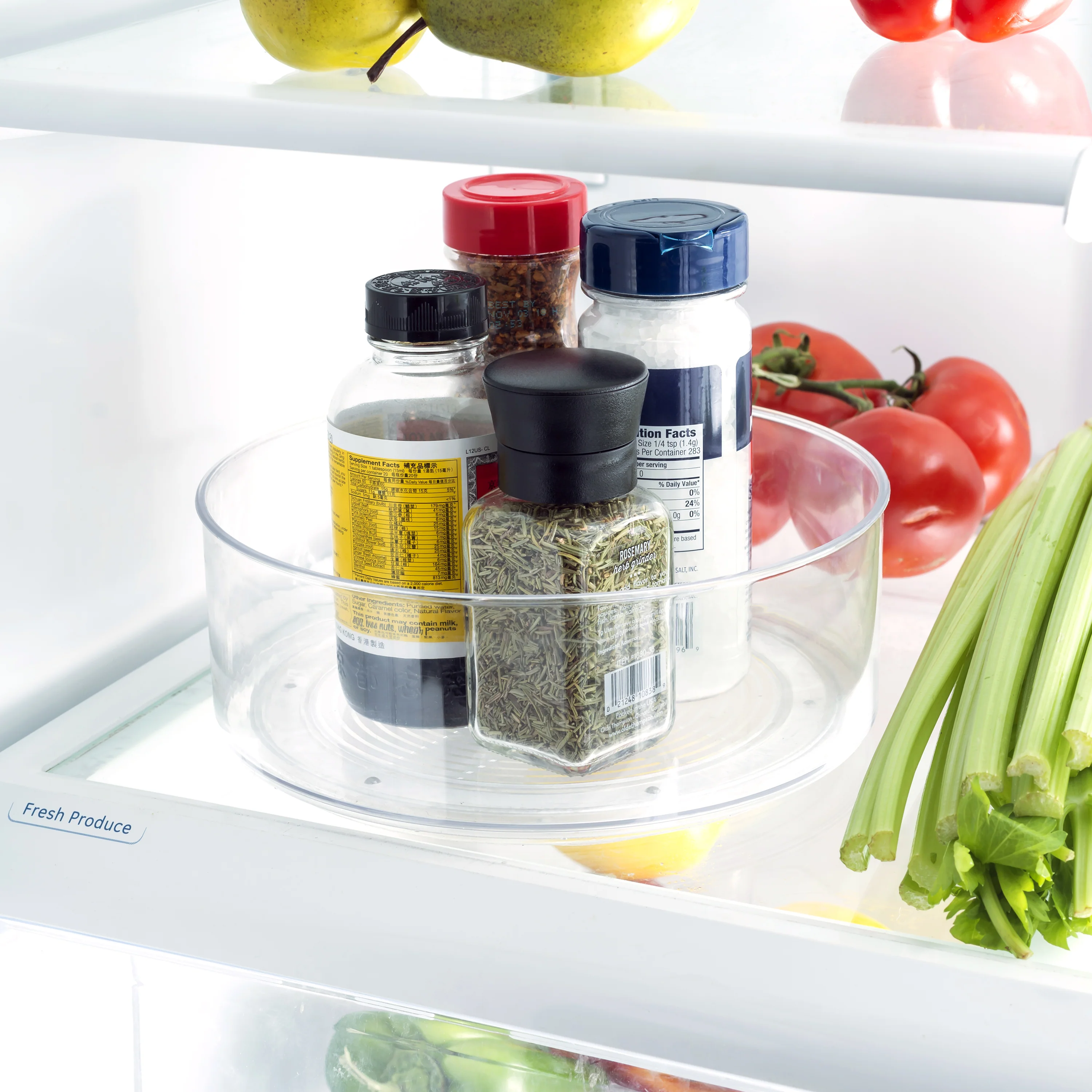 Home Basics Plastic Fridge Bin Lazy Susan, Clear, 9x9x3.4 Inches - Image 2