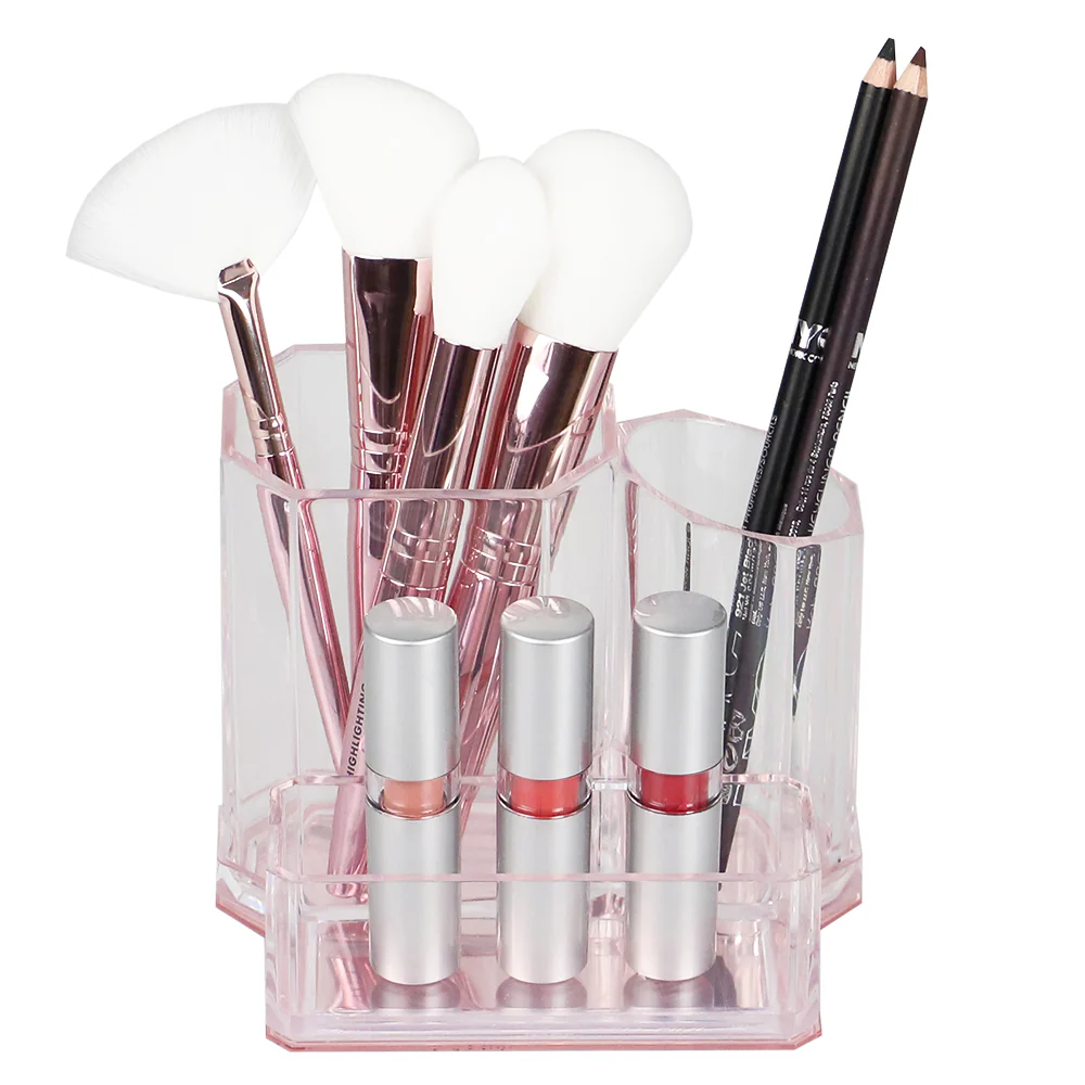Home Basics Plastic Make Up Brush Holder with Rose Bottom - Image 2