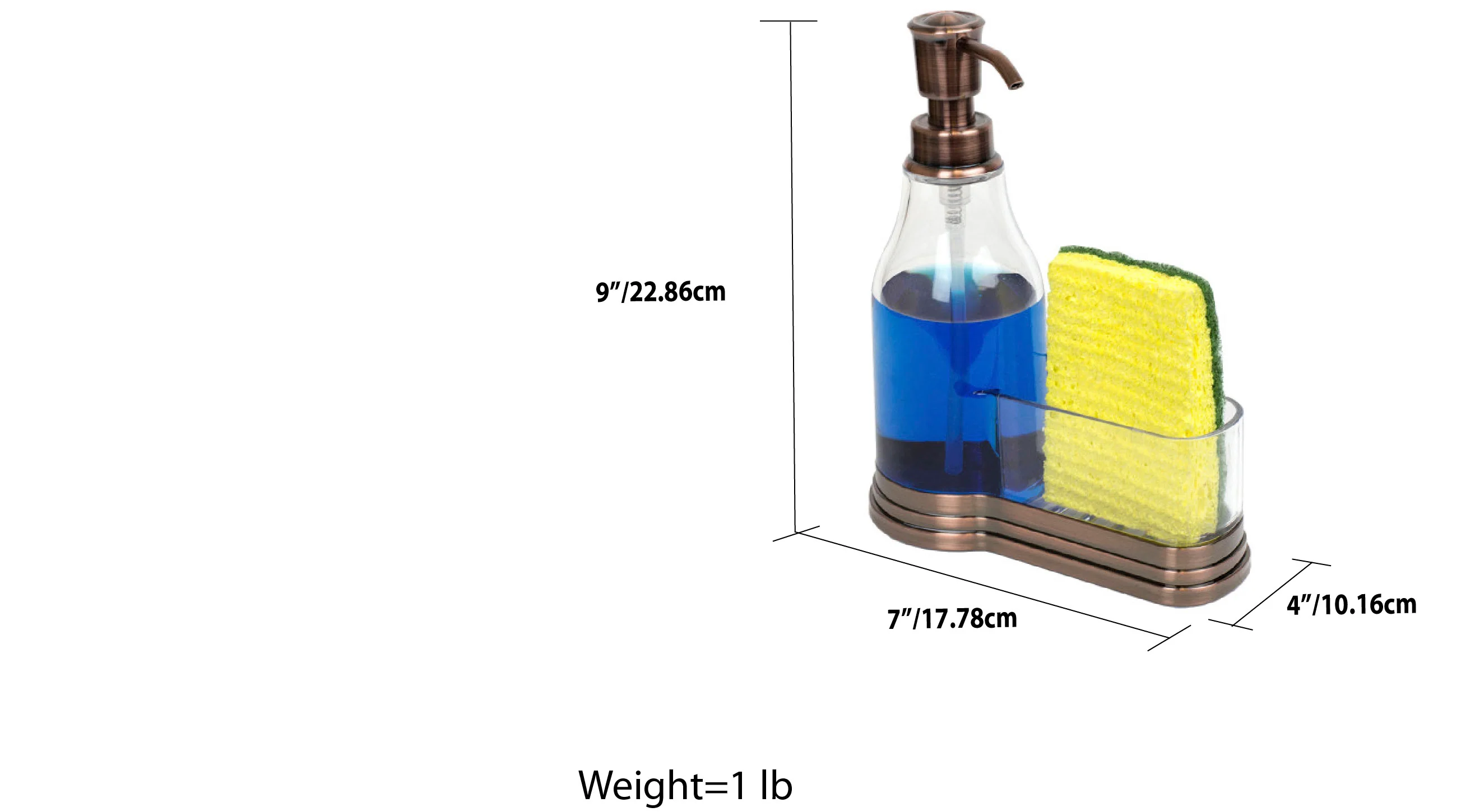 Home Basics Plastic Soap Dispenser with Brushed Steel Top and Sponge Holder, Bronze - Image 11