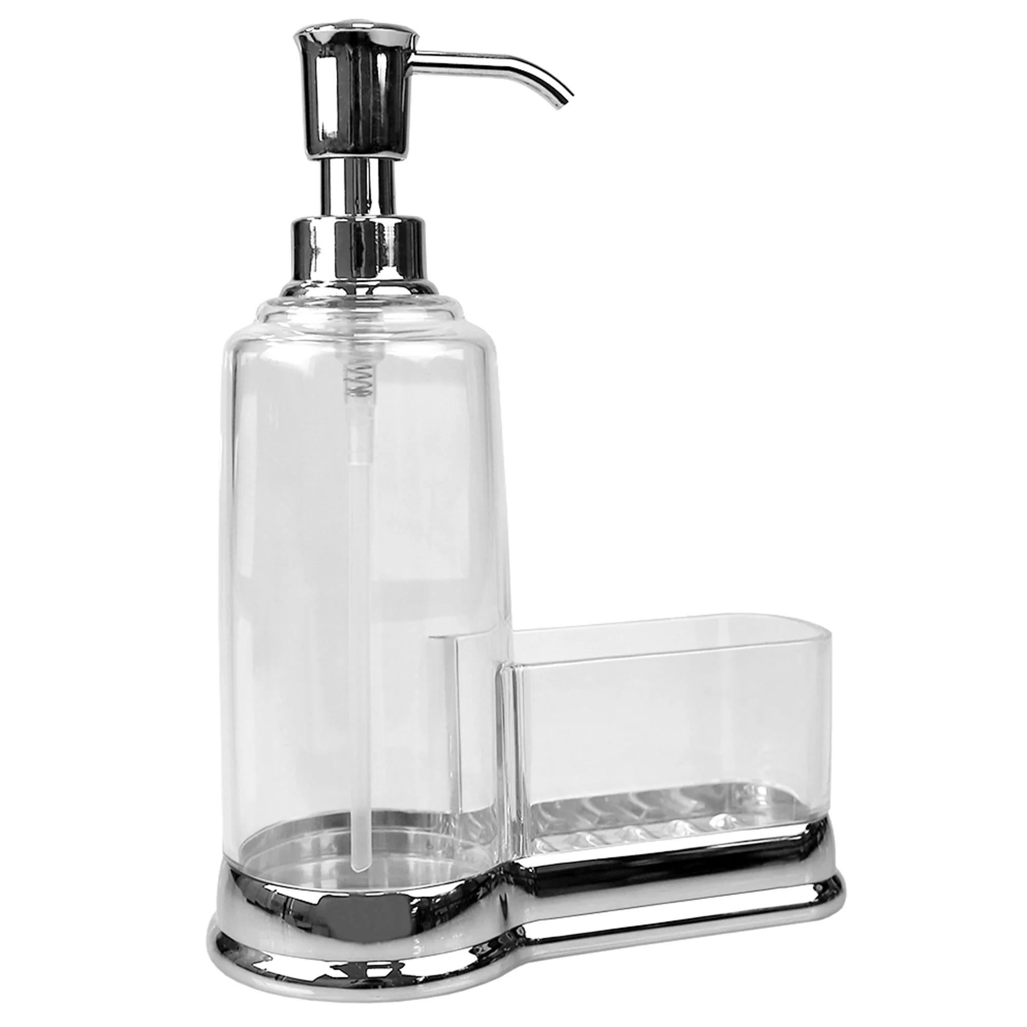 Home Basics Plastic Soap Dispenser with Steel Top and Sponge Holder, Chrome