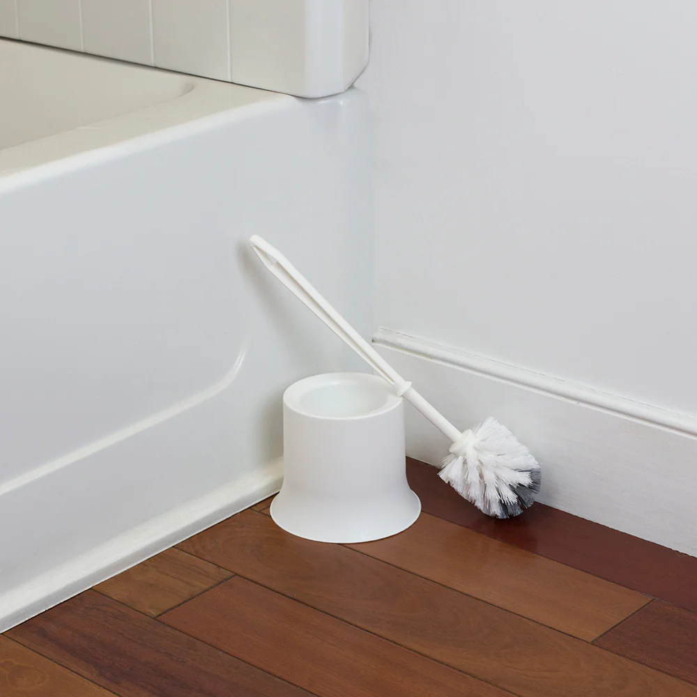 Home Basics Plastic Toilet Brush with Compact Holder, White - Image 4