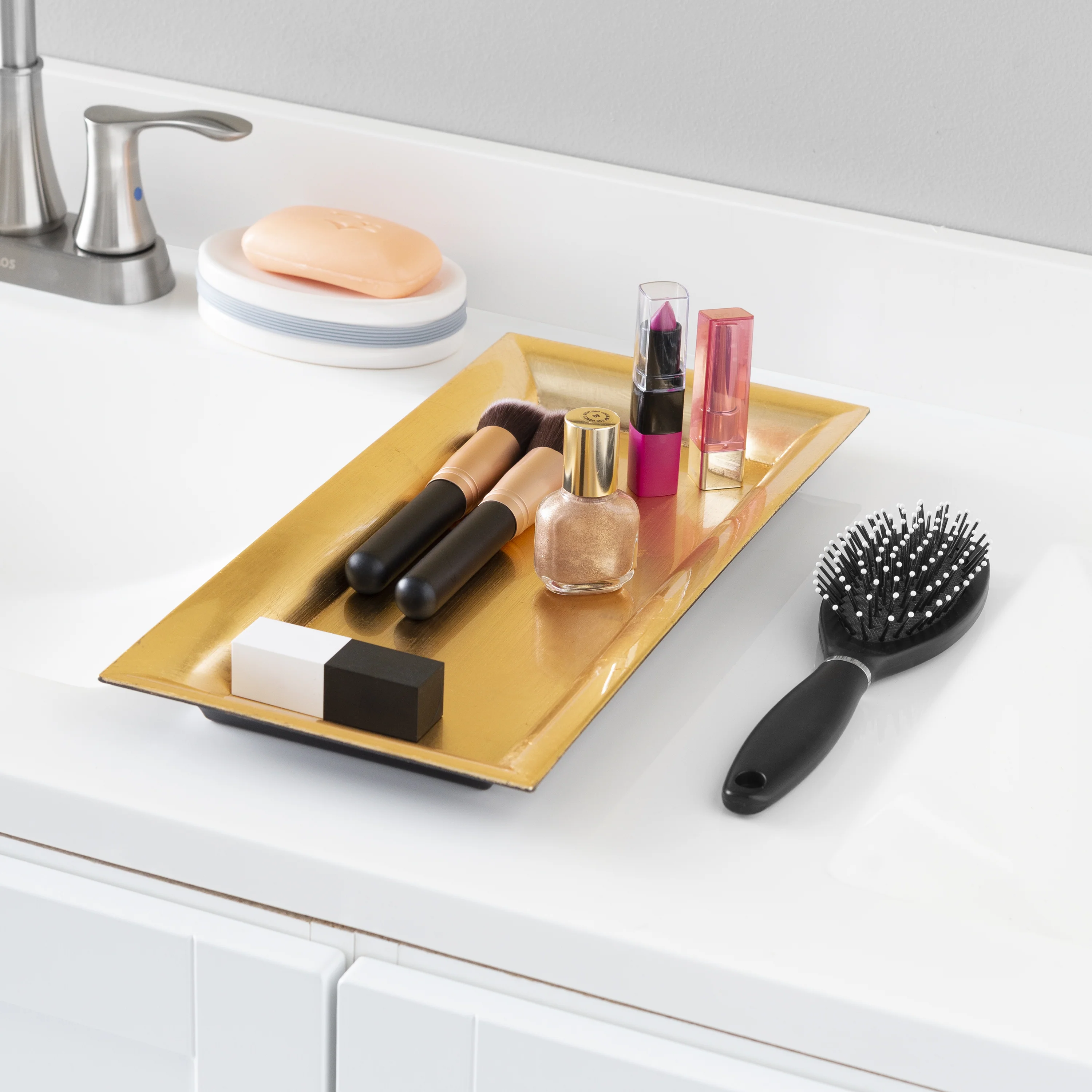 Home Basics Plastic Vanity Tray, Gold - Image 5