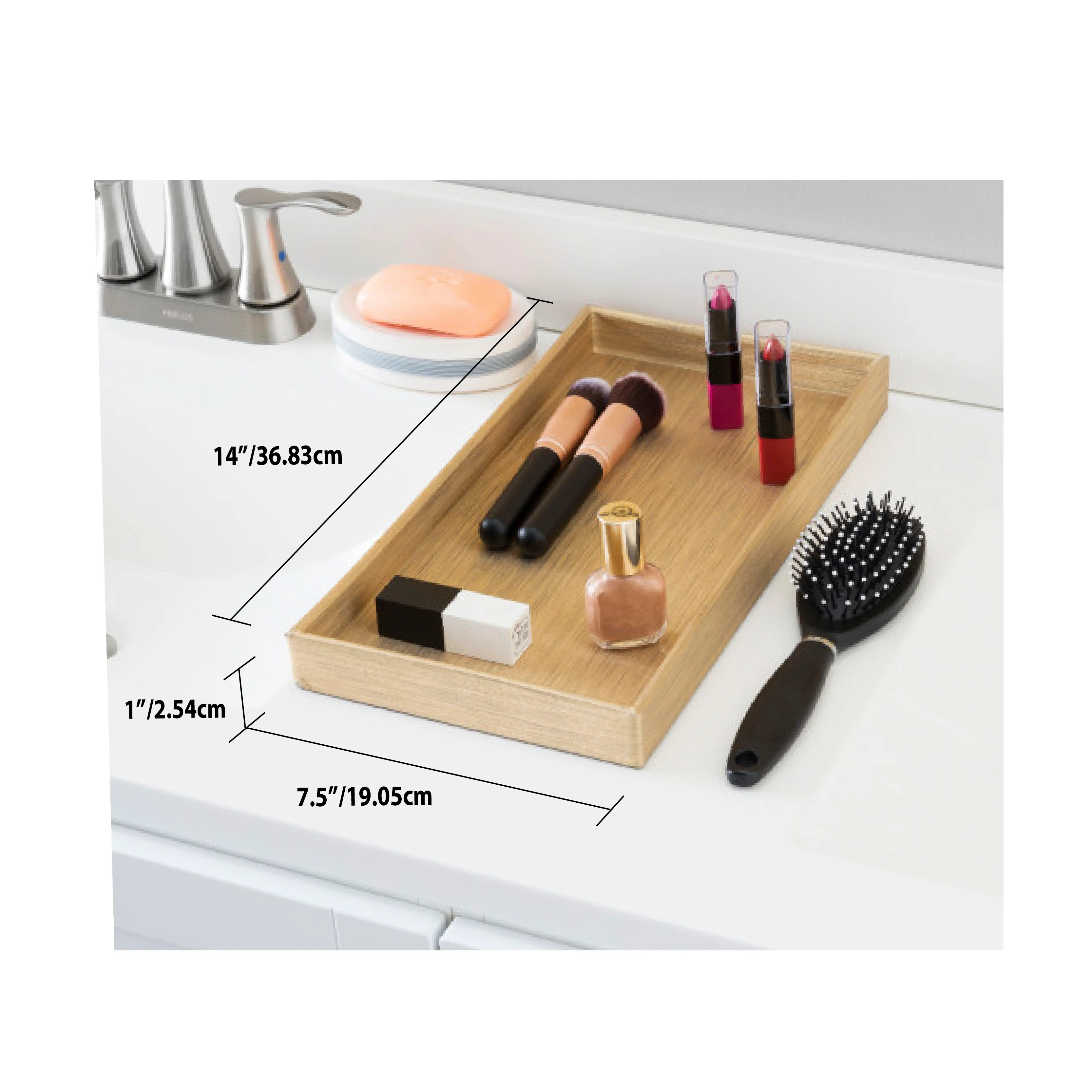 Home Basics Plastic Vanity Tray, Gold - Image 3
