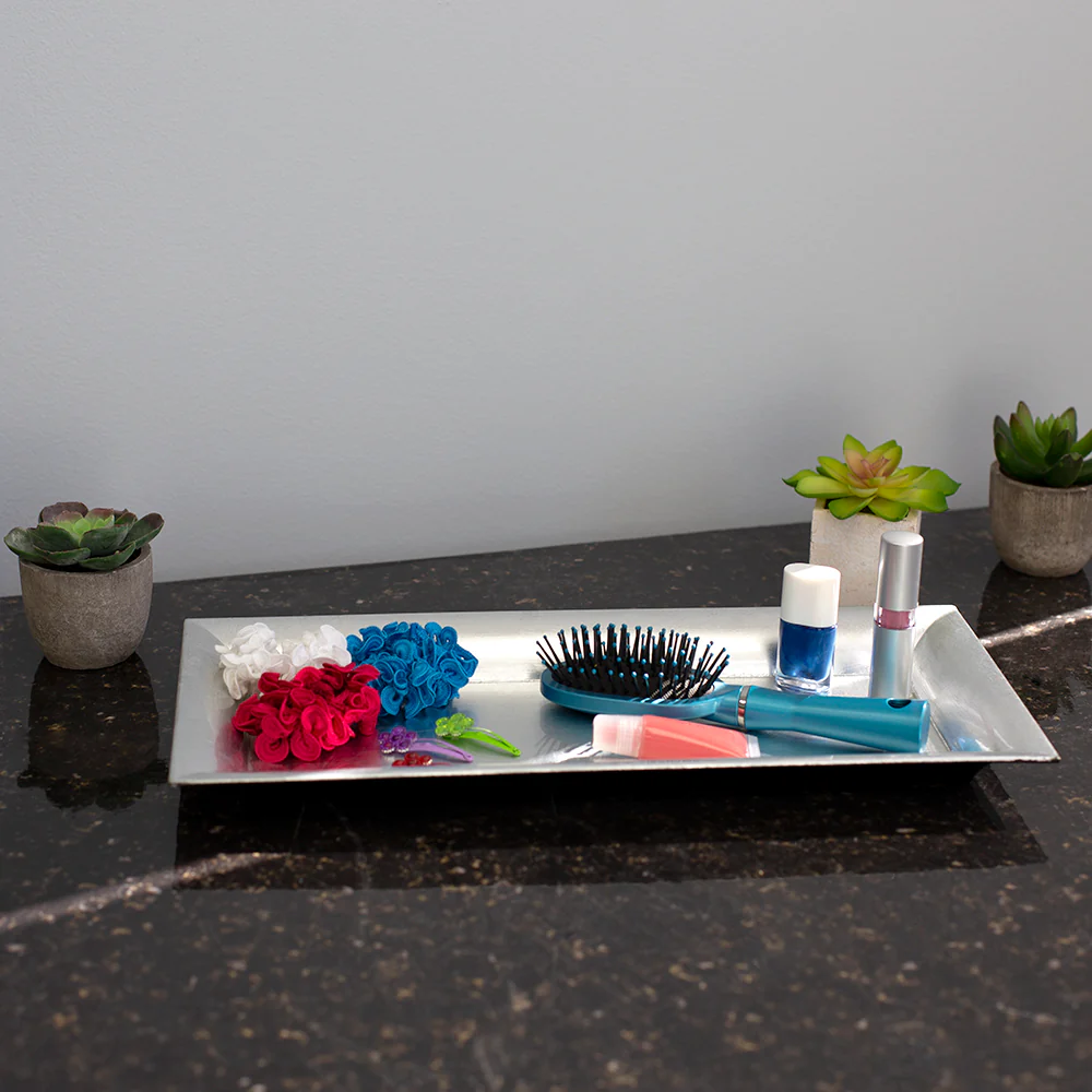 Home Basics Plastic Vanity Tray, Silver - Image 4