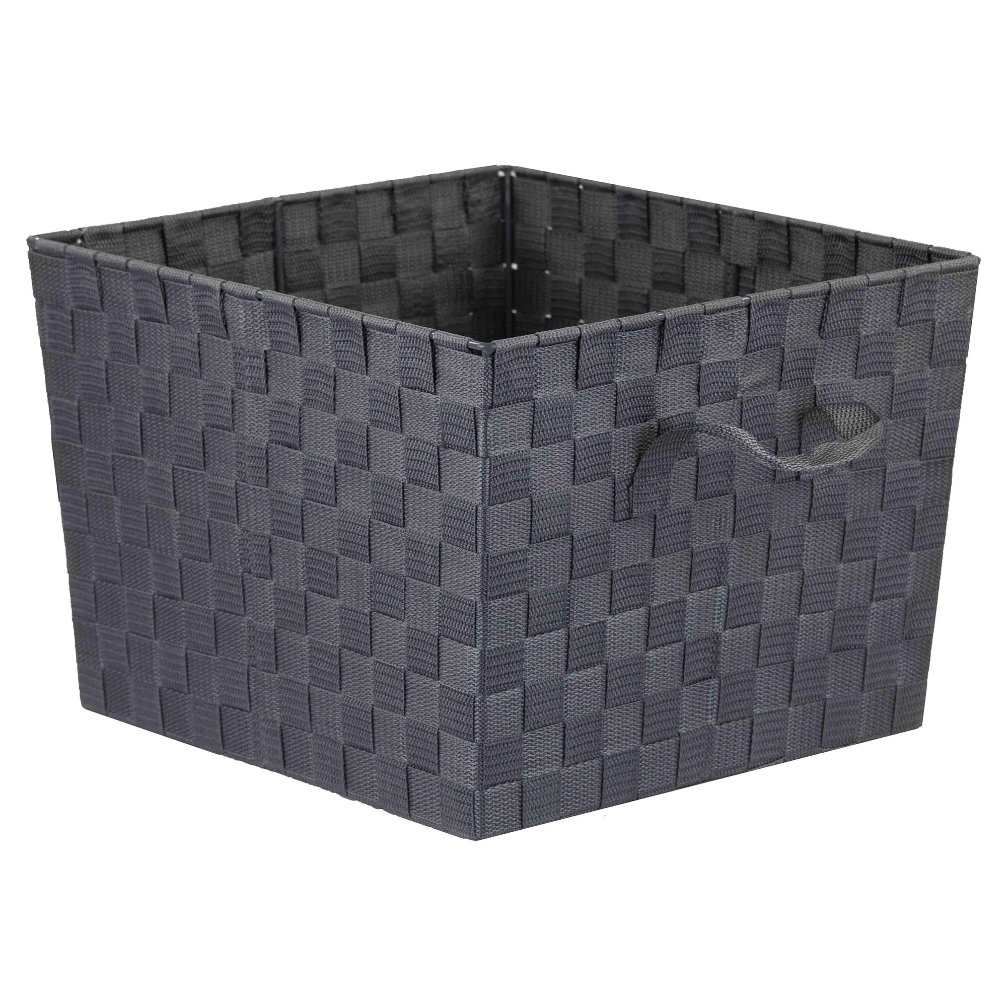 Home Basics Polyester Woven Strap  Storage Basket, Grey, X-Large, 15x13x10 Inches