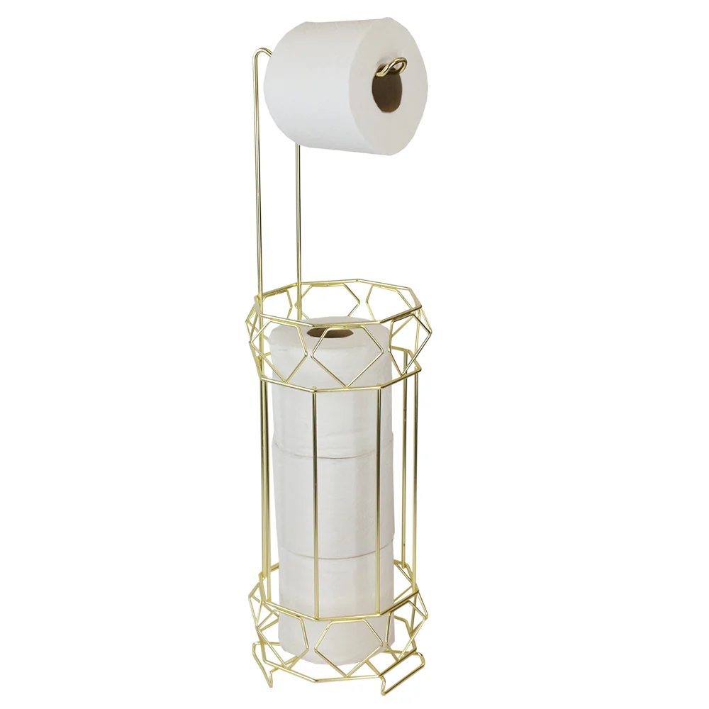 Home Basics Prism Freestanding Dispensing Toilet Paper Holder, Gold