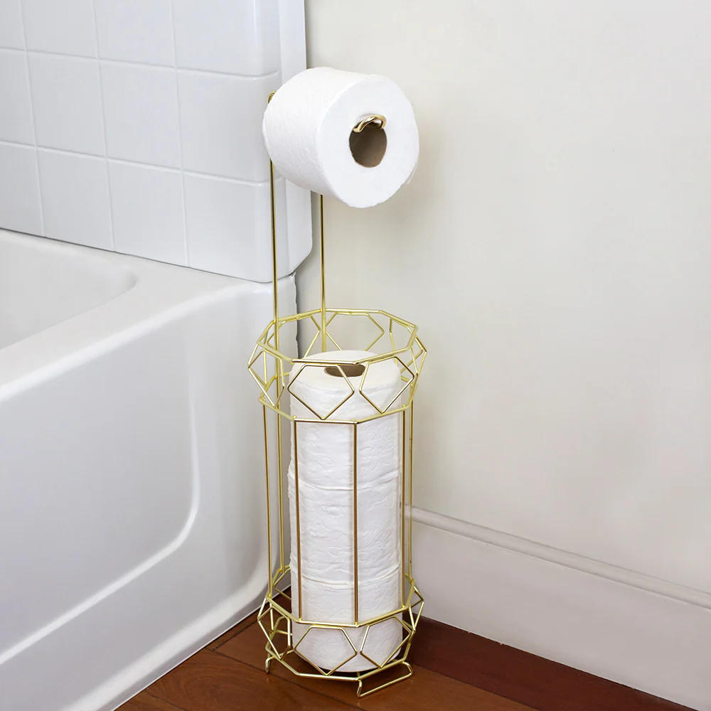 Home Basics Prism Freestanding Dispensing Toilet Paper Holder, Gold - Image 8