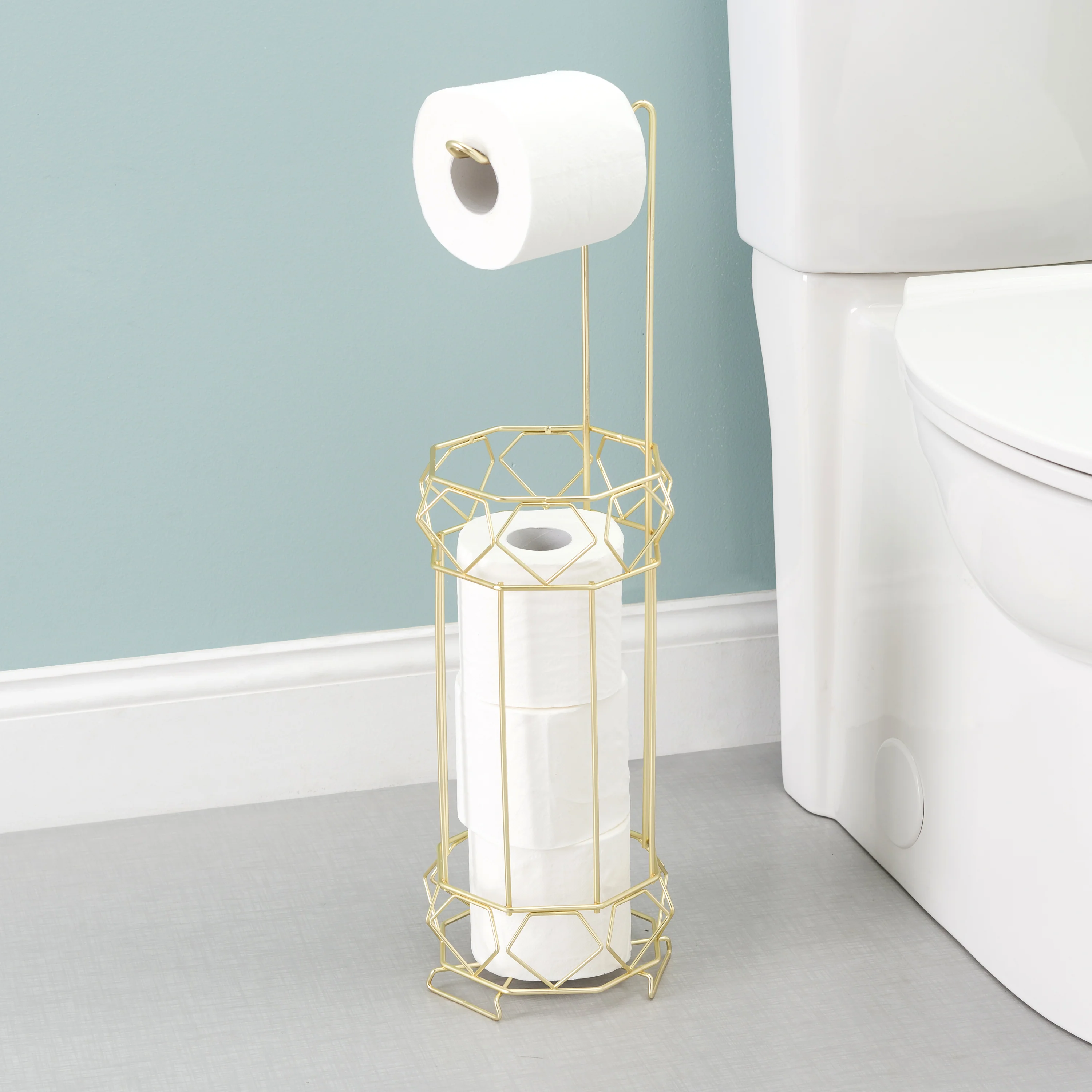 Home Basics Prism Freestanding Dispensing Toilet Paper Holder, Gold - Image 9
