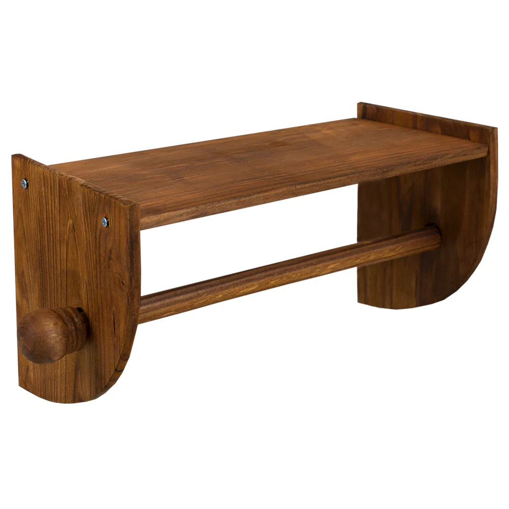 Home Basics Quick Install Rustic Pine Wood Wall Mounted Paper Towel Holder with Flat Top, Brown - Image 3