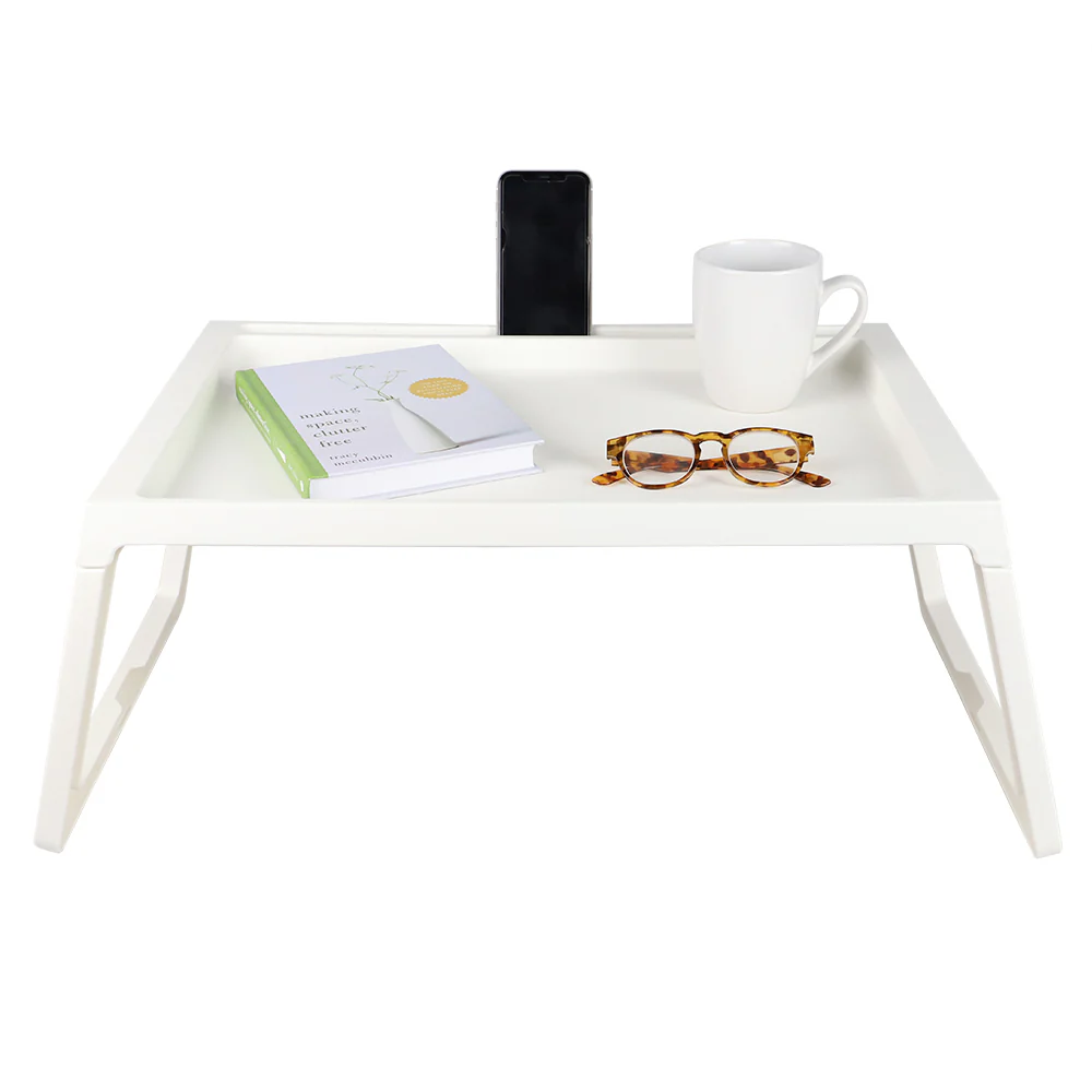 Home Basics Recessed Top Plastic Bed Tray with Phone and Pen Holder, White - Image 2
