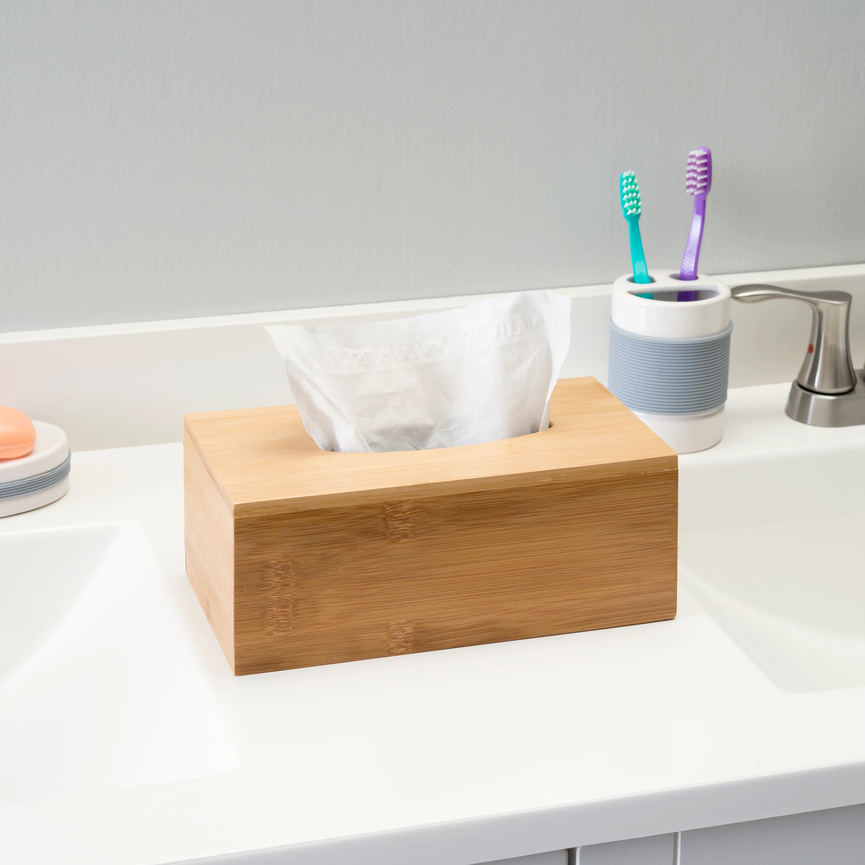 Home Basics Rectangle Bamboo Tissue Box Cover, Natural - Image 4