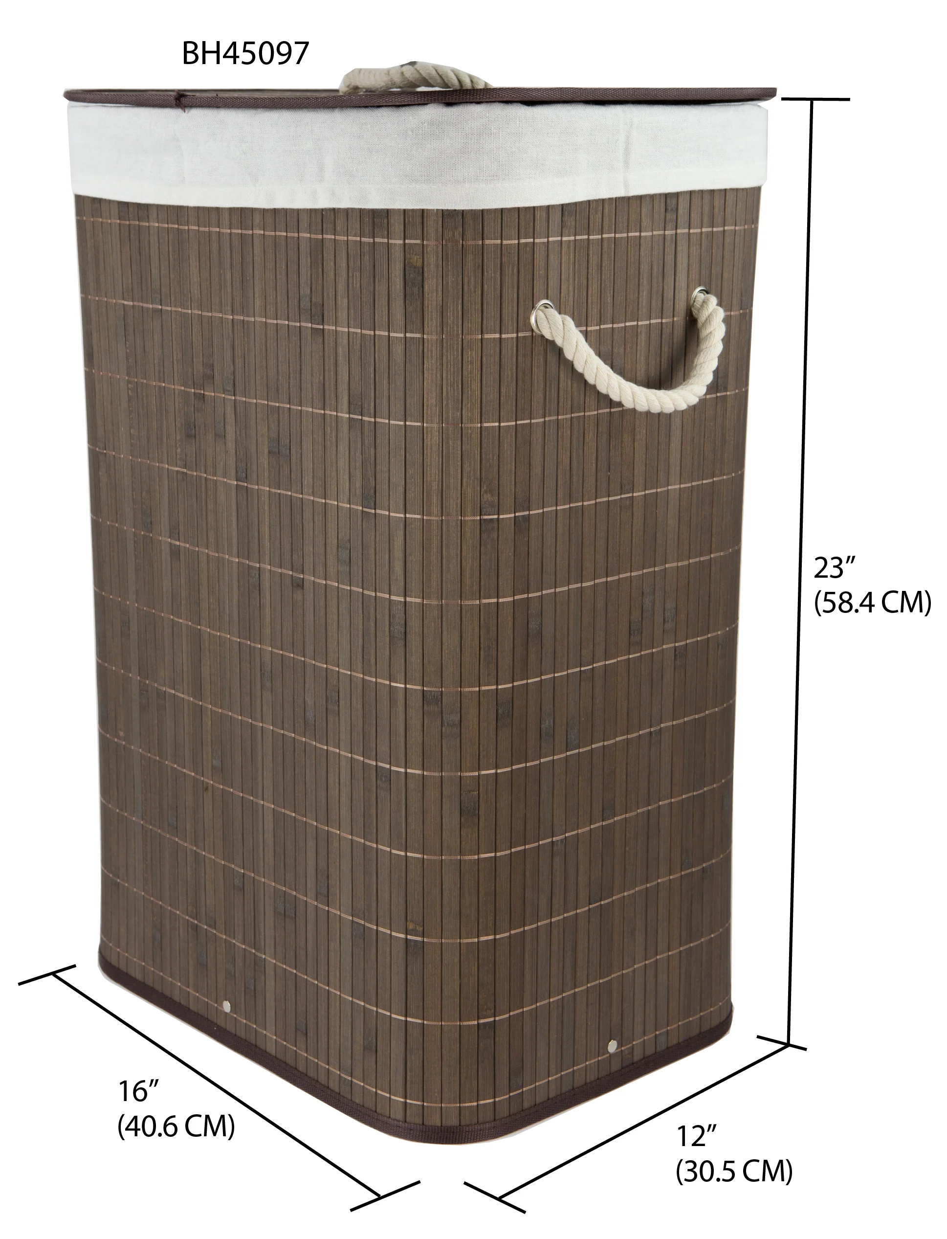 Home Basics Rectangular Bamboo Hamper, Brown, 16x12x23 Inches - Image 4
