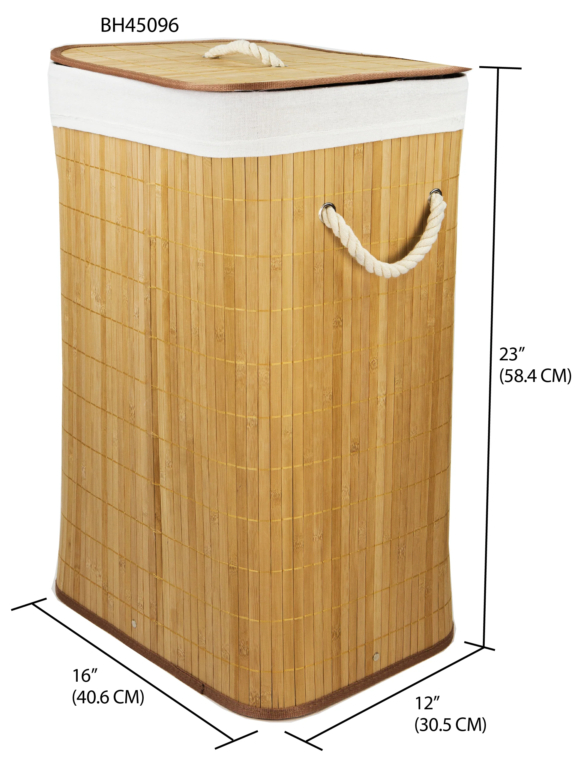 Home Basics Rectangular Bamboo Hamper, Natural, 16x12x23 Inches - Image 4
