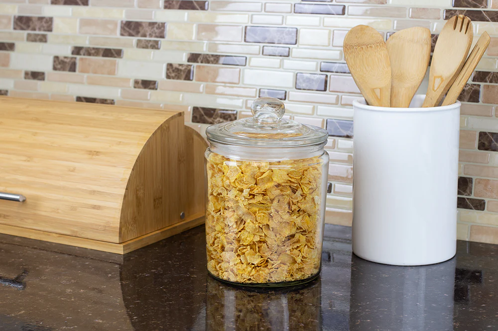 Home Basics Renaissance Collection Medium Glass Jar with Easy Grab Knob Handles, Clear - Image 4