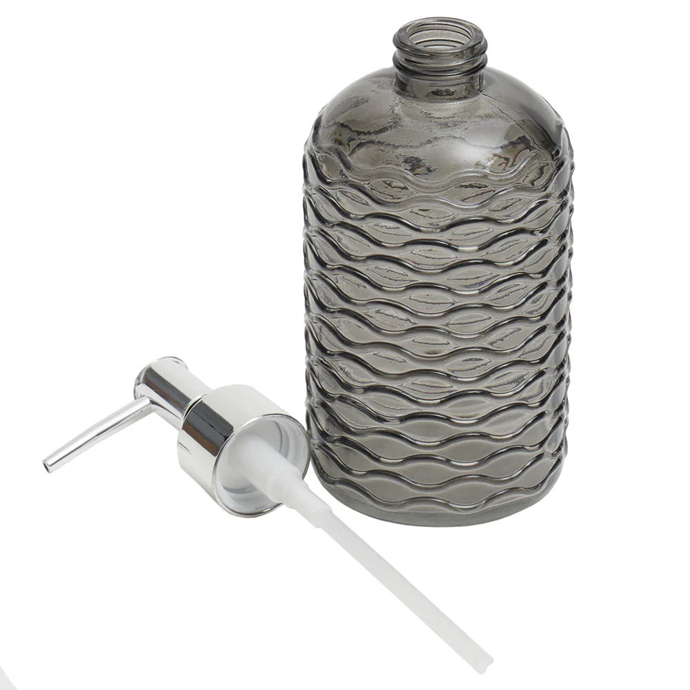 Home Basics Rippled 3-Piece Glass Bath Accessory Set, Grey - Image 3
