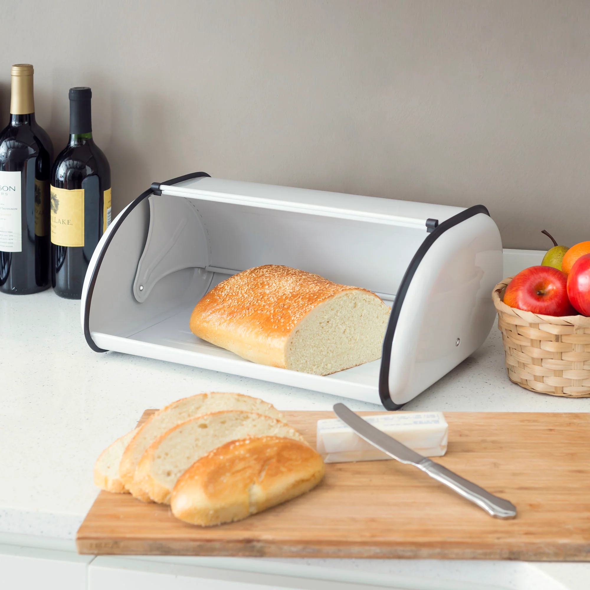 Home Basics Roll-Top Lid Steel Bread Box, White - Image 5