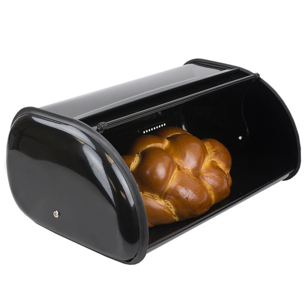 Home Basics Roll Up Lid Steel Bread Box, Black