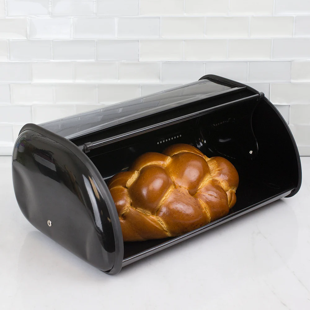 Home Basics Roll Up Lid Steel Bread Box, Black - Image 4