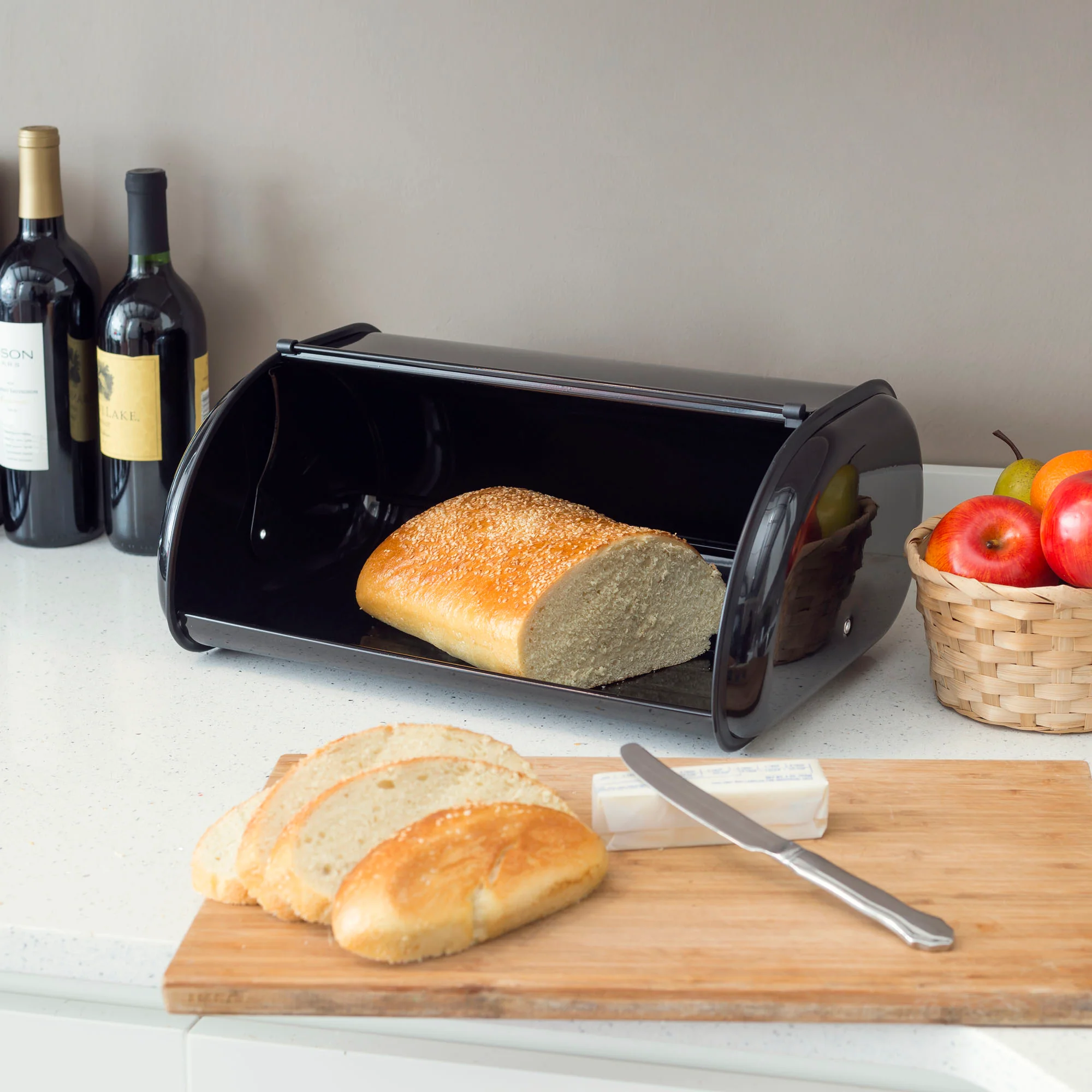 Home Basics Roll Up Lid Steel Bread Box, Black - Image 5