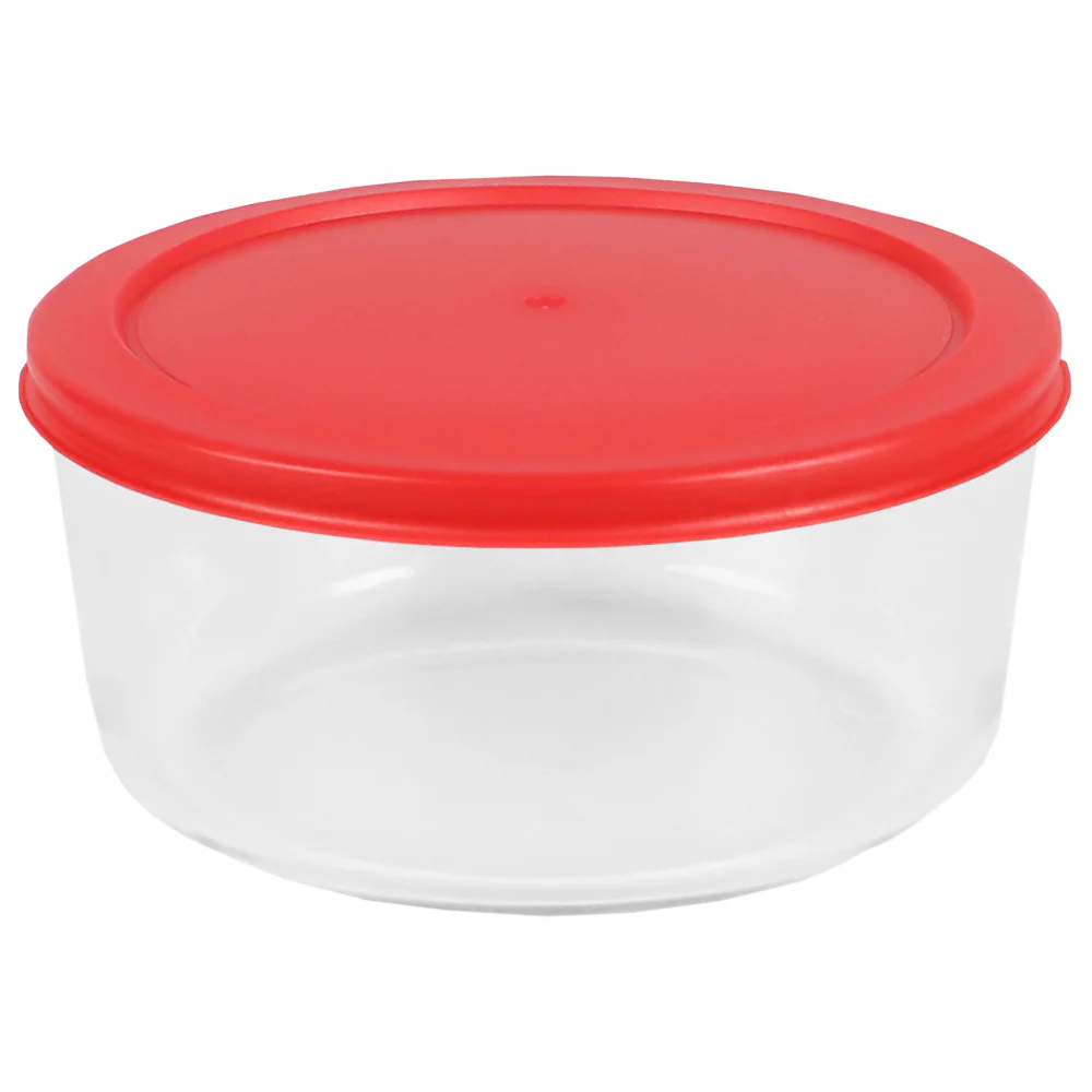 Home Basics Round 32 oz. Borosilicate Glass Food Storage Container with Red Lid