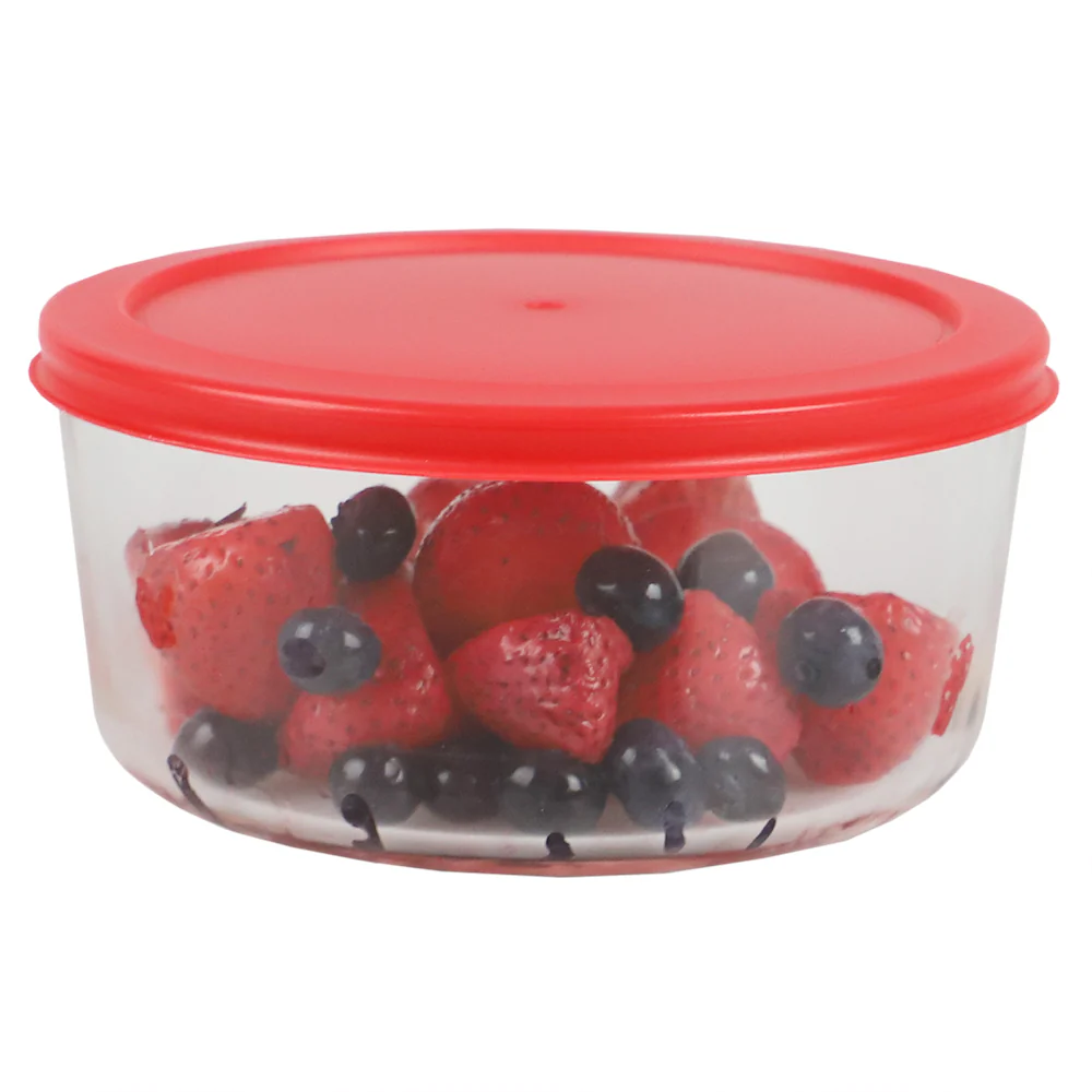Home Basics Round 32 oz. Borosilicate Glass Food Storage Container with Red Lid - Image 2
