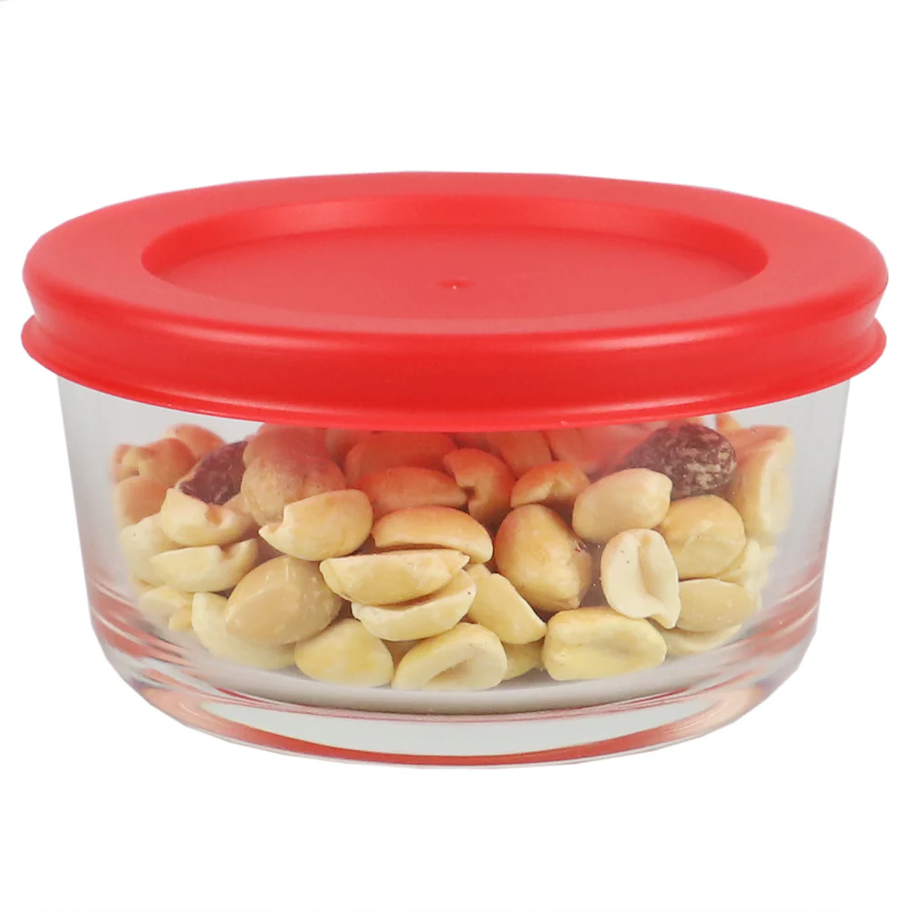 Home Basics Round 8 oz. Borosilicate Glass Food Storage Container with Red Lid - Image 2