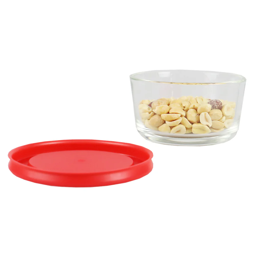 Home Basics Round 8 oz. Borosilicate Glass Food Storage Container with Red Lid - Image 3