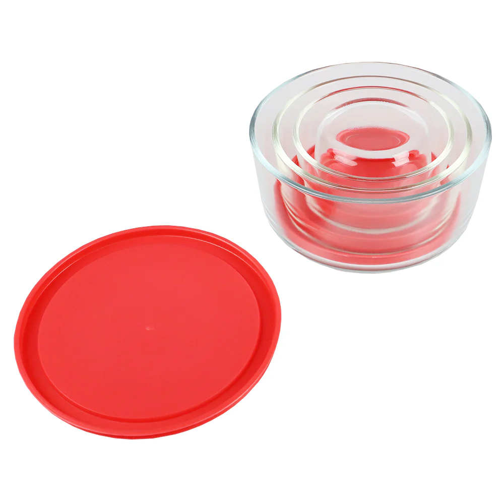 Home Basics Round 8 oz. Borosilicate Glass Food Storage Container with Red Lid - Image 4