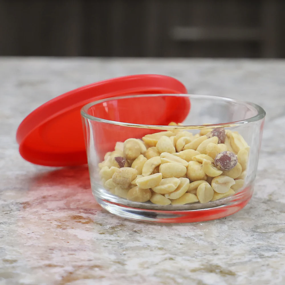 Home Basics Round 8 oz. Borosilicate Glass Food Storage Container with Red Lid - Image 5