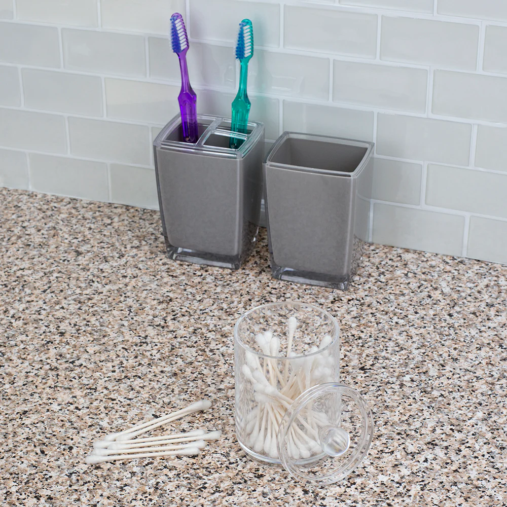 Home Basics Round Plastic Cotton Swab and Ball Holder, Clear - Image 5