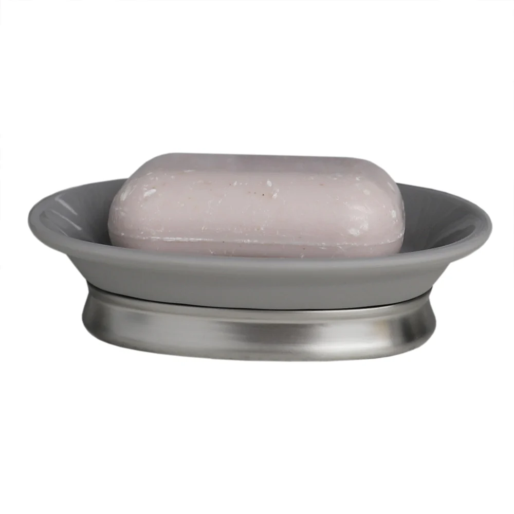 Home Basics Rubberized Plastic Countertop  Pedestal Soap Dish with  Non-Skid Metal Base - Image 2
