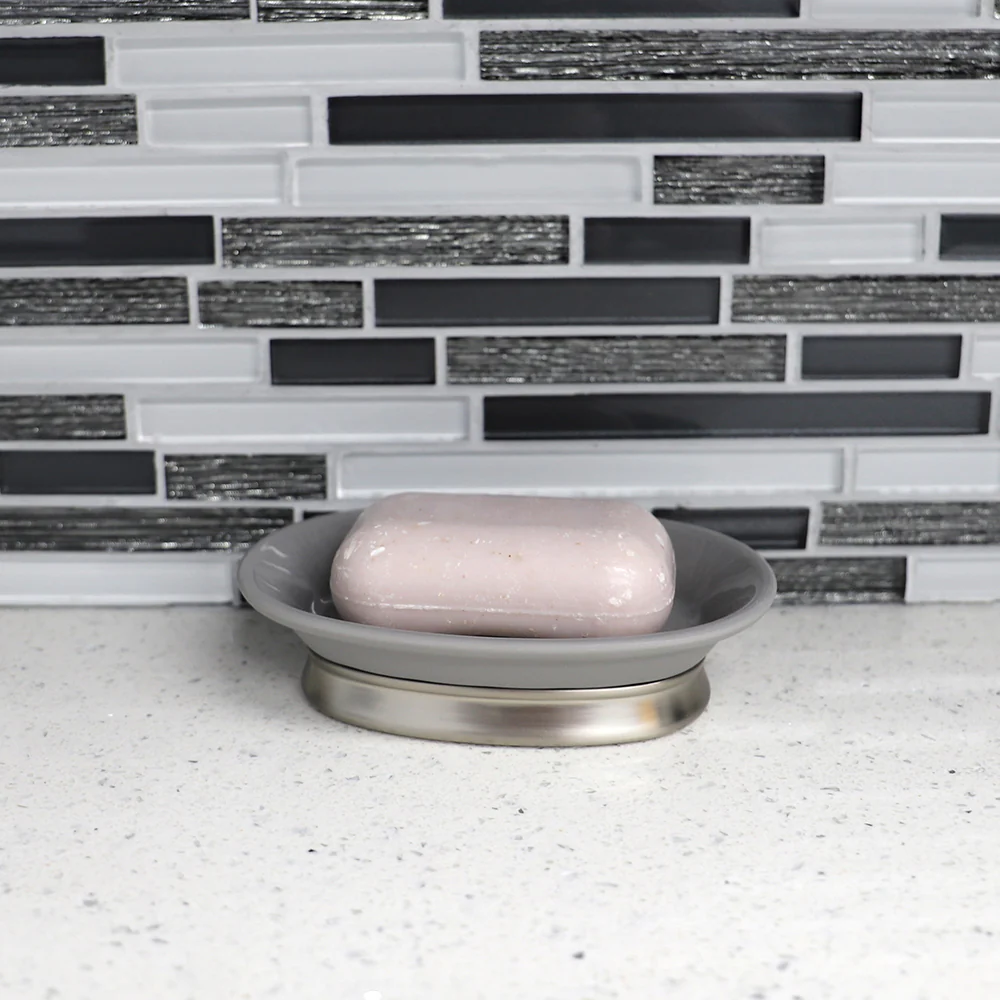 Home Basics Rubberized Plastic Countertop  Pedestal Soap Dish with  Non-Skid Metal Base - Image 3