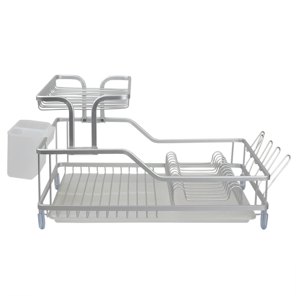 Home Basics Rust-Proof Aluminum 2-Tier Dish Rack, 23.5x13.75x10.75 Inches - Image 3