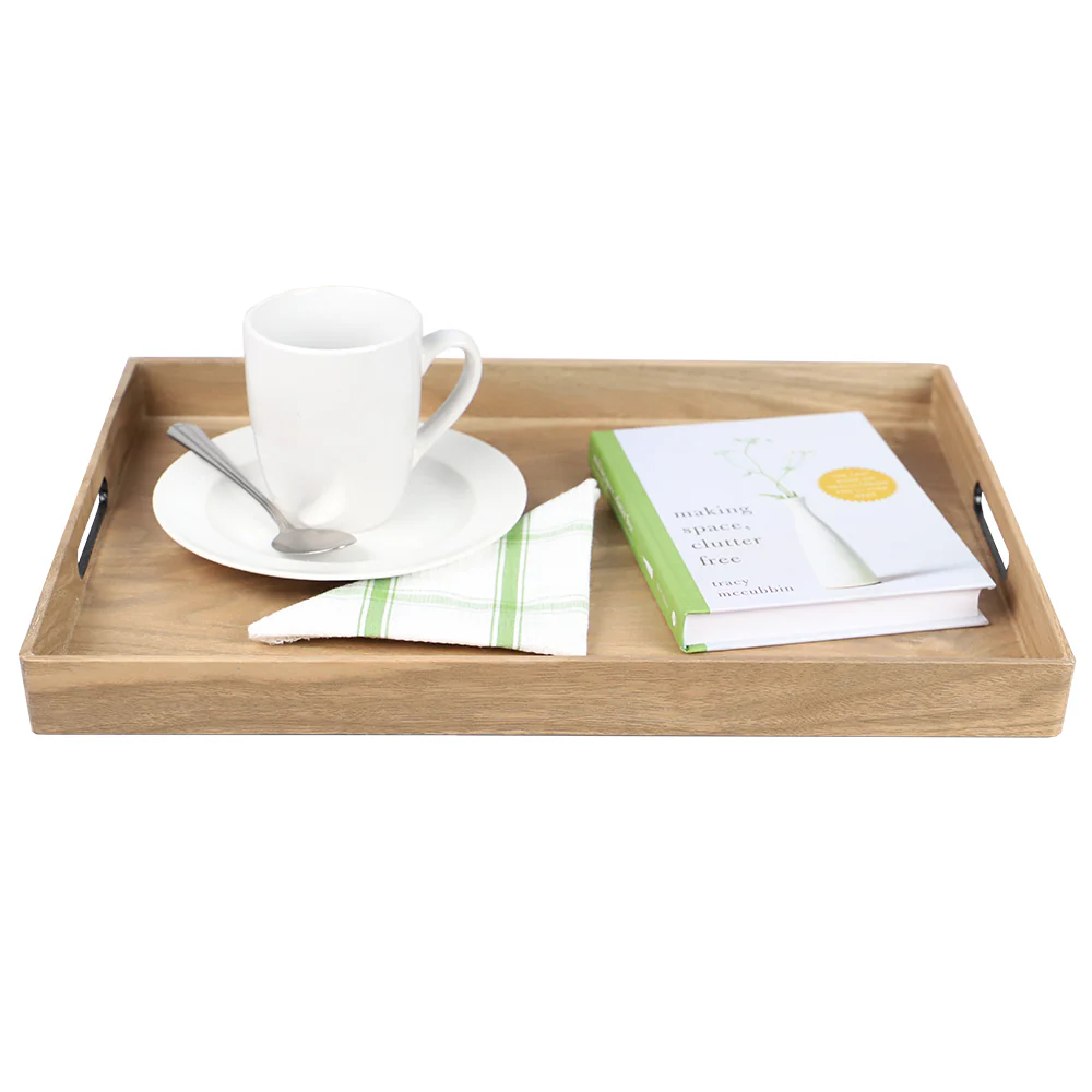 Home Basics Rustic Wood Like Serving Tray, Woodtone, 13x18 Inches - Image 2