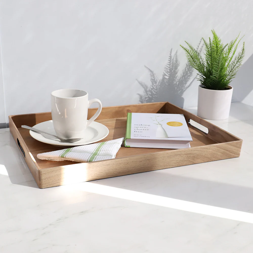Home Basics Rustic Wood Like Serving Tray, Woodtone, 13x18 Inches - Image 4